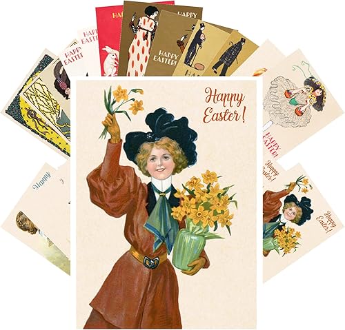 Miniatura 3 de PIXILUV Tarjetas postales vintage (24 piezas de 4 x 6 pulgadas cada uno) tarjetas de Pascua para pollitos y niños, tarjetas de felicitación retro de