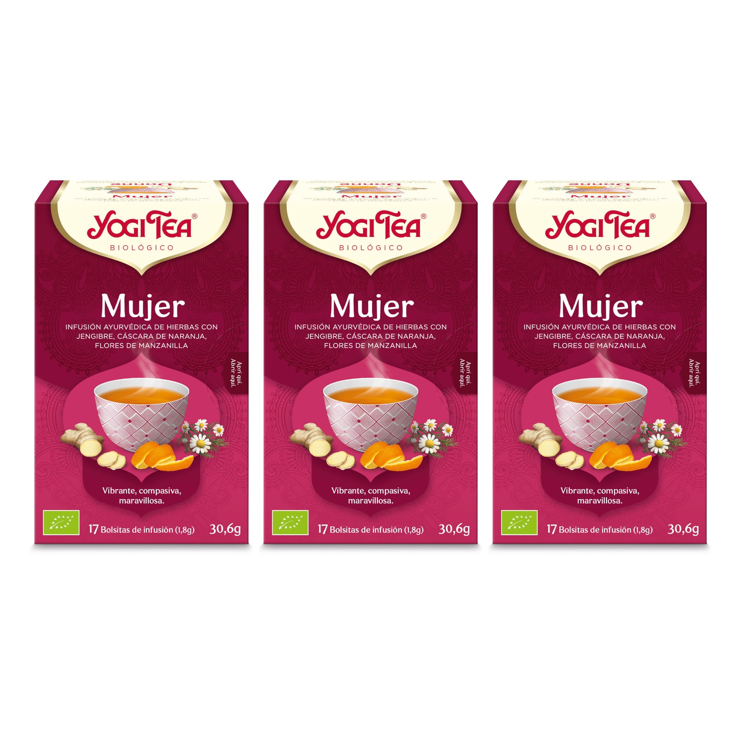 Yogi Tea Mujer Infusión Ayurvédica Manzanilla Jengibre Cáscara de Naranja Sin Cafeína 51 bolsitas