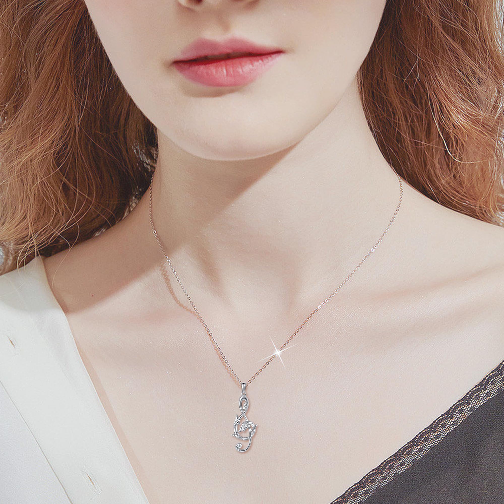 Collar de notas musicales de plata de ley 925 con circonitas cúbicas, colgante para mujer, joyas musicales para mujeres, Plata esterlina