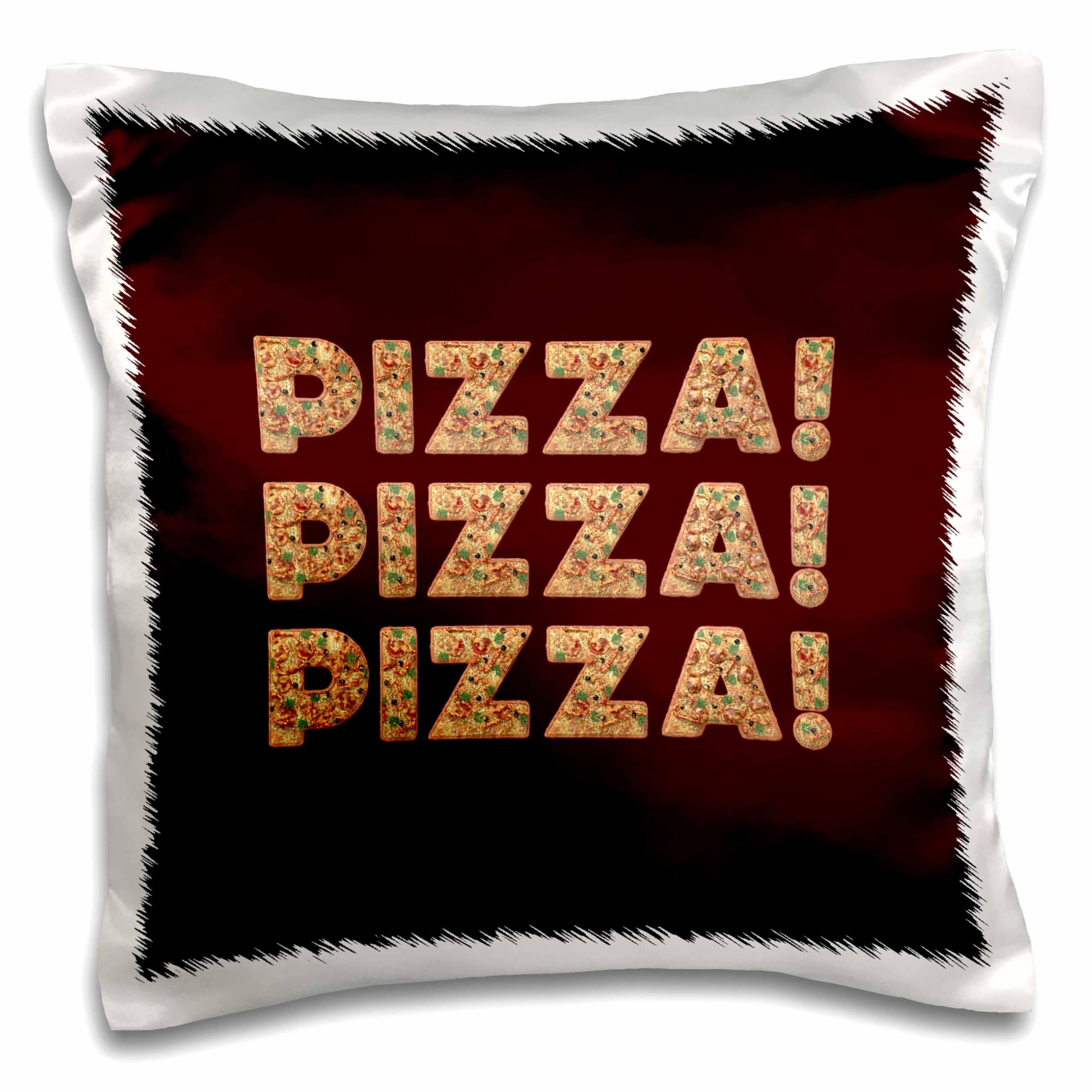 3dRose 16x16 inch Pillow Case - Pizza Pizza Pizza - Pizza Decorated Text Art on Maroon Background Alexis Design - Typography Pizza