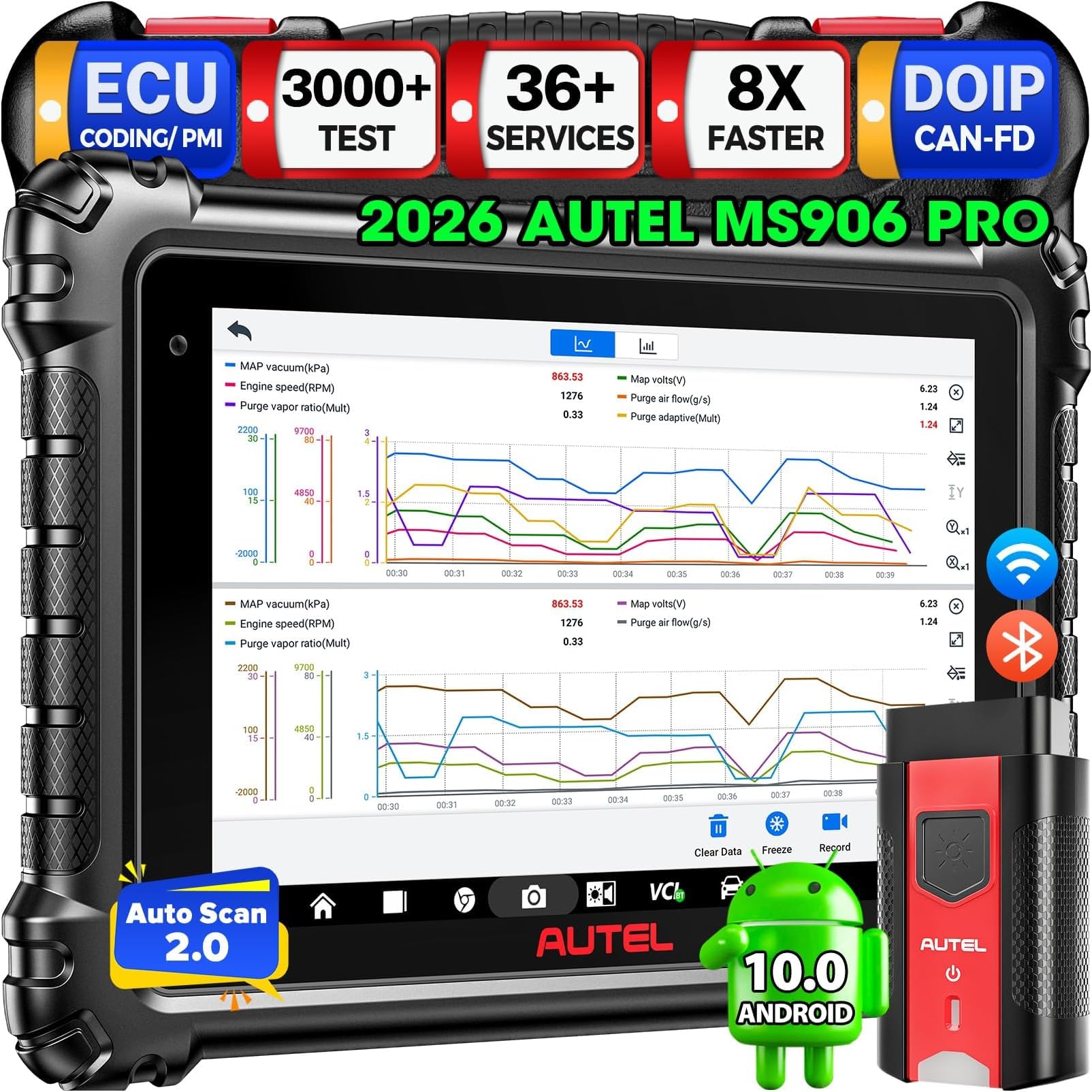 MaxiSYS MS906 PRO Scanner, 2026 MS906PRO Same as MS906MAX, V2.0 Upgraded of MS908S Elite 2 MP900BT, DoIP CAN FD, 36+ Service, Bidirectional 3000+ Active Test, VAG Guided, FCA SGW, OS 10.0