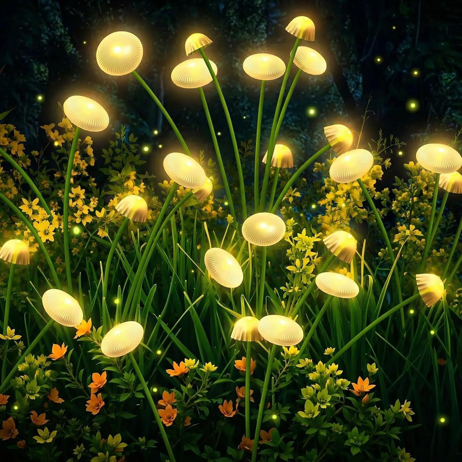 SyouHome Solar Garden Lights Outdoor (4 Pack, 32 LEDs, 8 Modes), Swaying Mushroom Lights, Jellyfish Ambiance, IP65 Waterproof Outdoor Decor for Garden, Patio, Pathway, Gifts for Mother (Warm White)