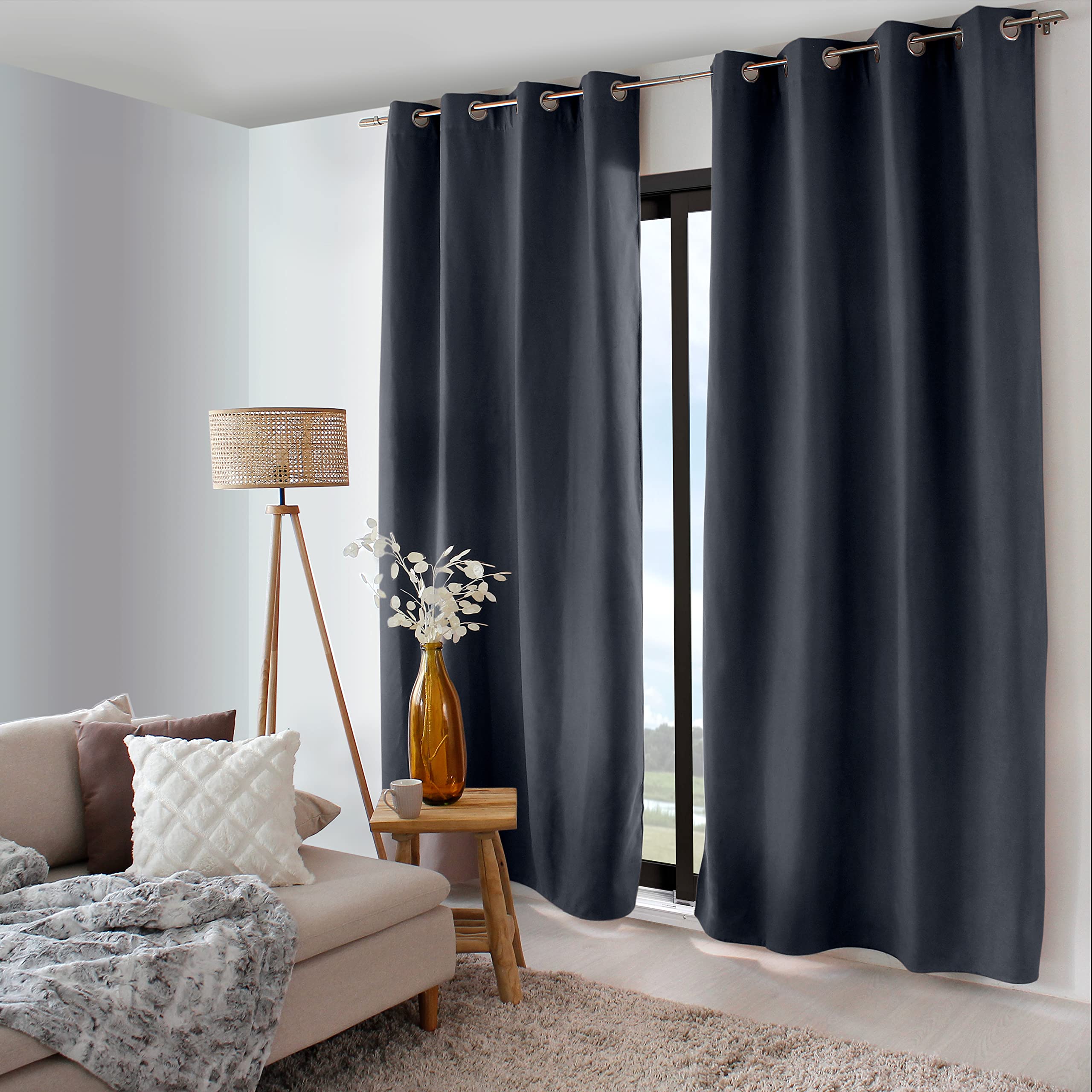 ED Enjoy Home, Curtain, Polyester, 135 x 240 cm, Dark Grey, Nordica Collection, Ready to Hang, Washable at 30 °C