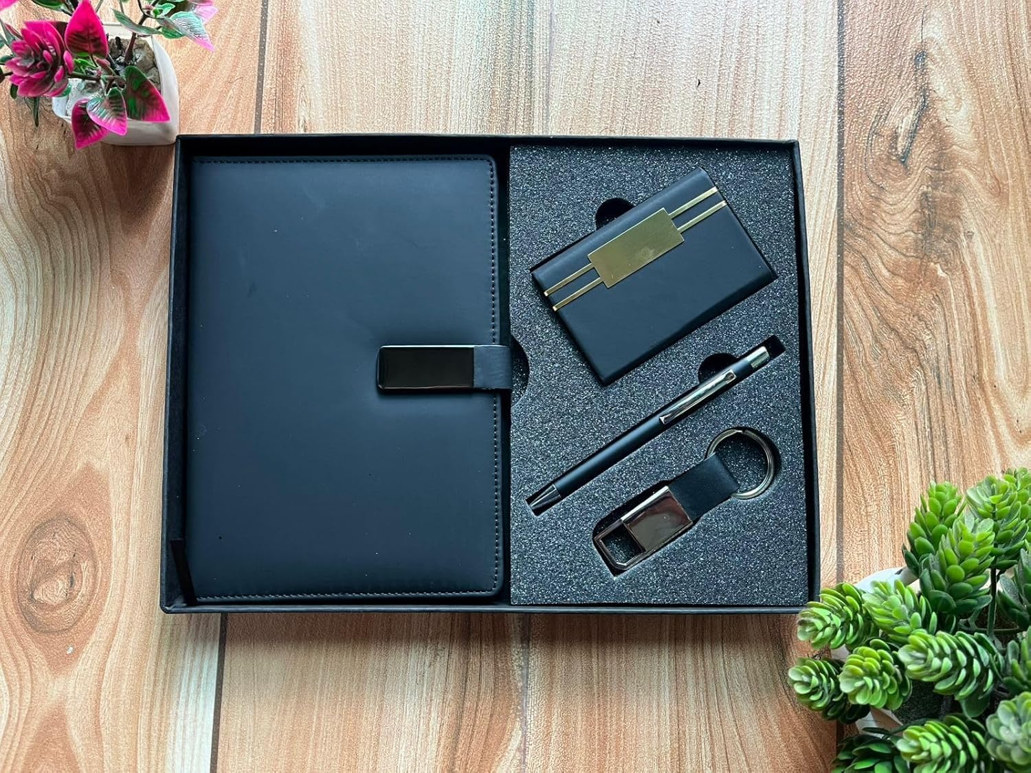 Personalized Corporate Gift Set | Custom Name Diary, Pen, Card Holder & Keychain | Premium Office Gift Combo for Employees, Boss, Clients & Professionals (Blue)