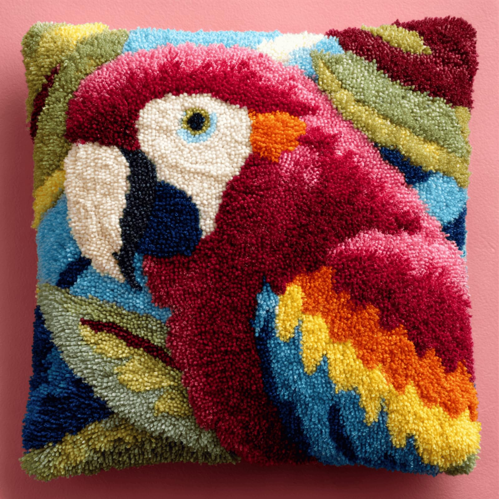 kitphoenix Complete Latch Hook Cushion Kit for Adults Parrot
