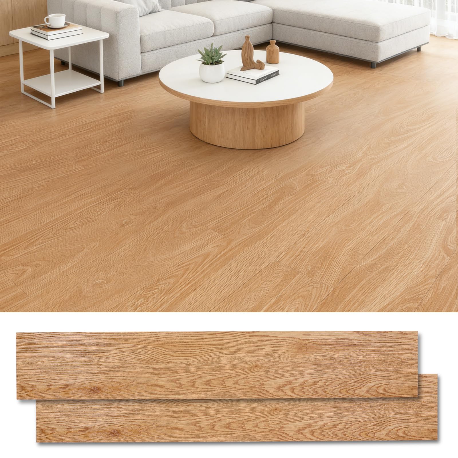 36 Stück PVC Bodenbelag Selbstklebend, 5.02㎡ Vinylboden Selbstklebend mit Holzoptik, Wasserfest Bodenfliesen Selbstklebends für Bodenbelag Wohnzimmer Küche, 2 mm,15,24 cm x 91,44 cm (Gelbe Eiche)