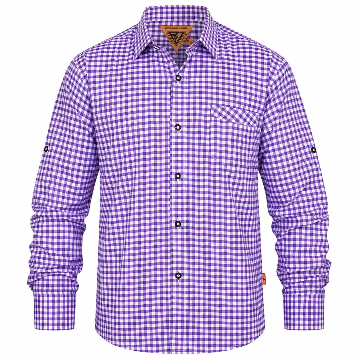 Men’s Bavarian Oktoberfest Shirt – Gingham Check Trachten Style Regular Fit (S–3XL, Multiple Colours) (UK, Alpha, 3XL, Regular, Regular, Purple)