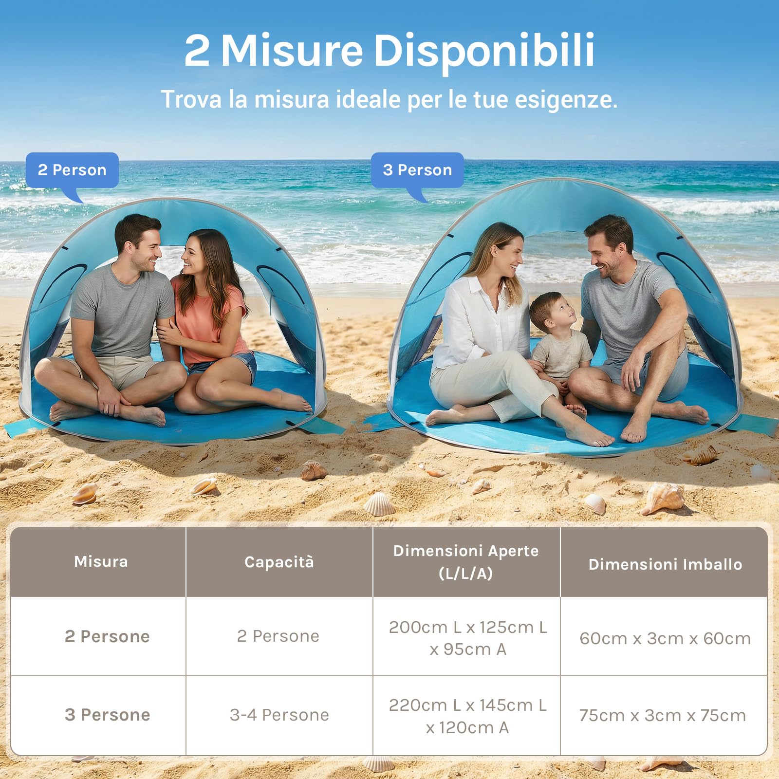 WolfWise Tenda Pop up Istantaneo, Spiaggia UPF 50+, Tenda Automatica Portabile Riparo dal Sole per Famiglia/Pesca/Trekking/Picnic