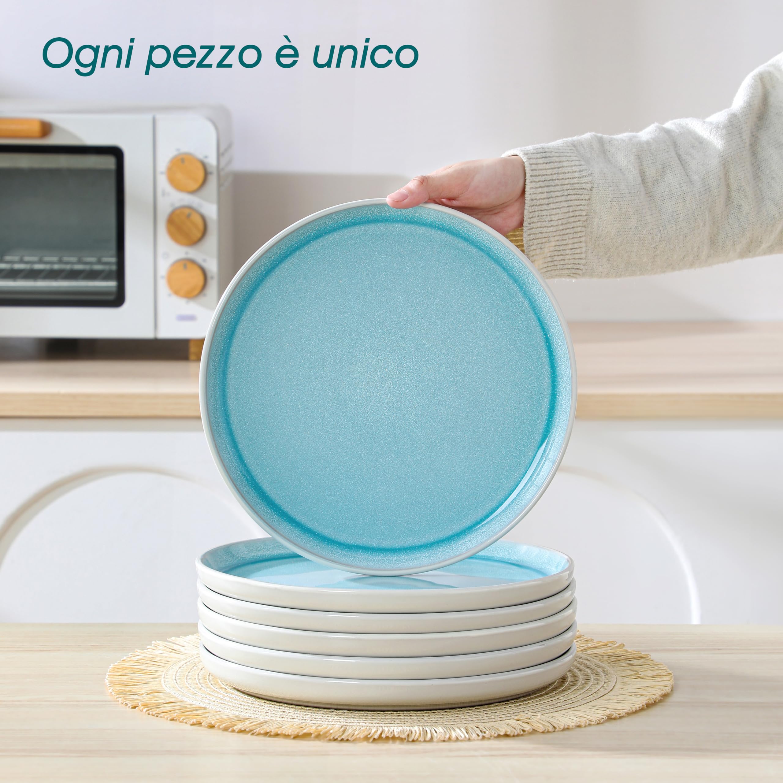 vancasso Elba - Set di piatti da 18 pezzi, per 6 persone, piatti e ciotole in gres porcellanato resistente, per pasti quotidiani, con piatti piani, piatti da dessert e ciotole per cereali, adatto al