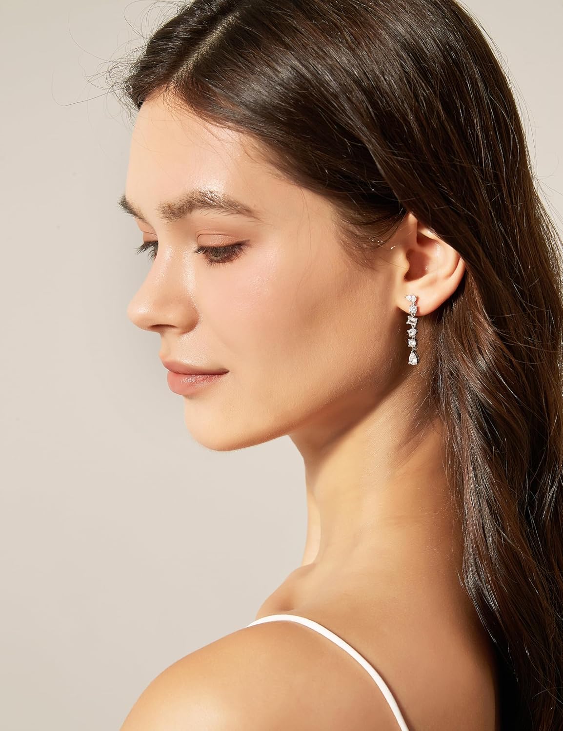 EAMTI Silver Dangle Teardrop Earrings for Women Cubic Zirconia Pear Cut 925 Sterling Silver Post Engagement Wedding Birdal Drop Earrings for Brides - Image 3