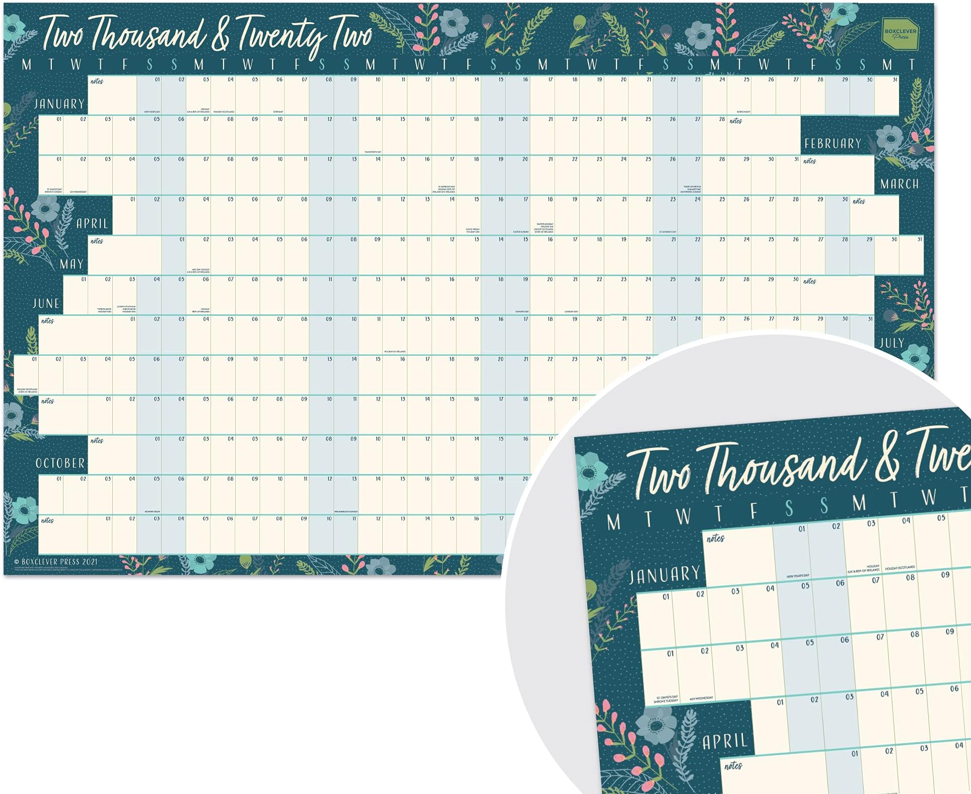 Boxclever Press 2022 Wall Planner (Linear Layout). Stunning Wall Calendar 2022 runs Jan - Dec'22. Wall Planner 2022 for Home, Study or Work plans. Year Planner 2022 Wall - Non Laminated 70 x 43cm