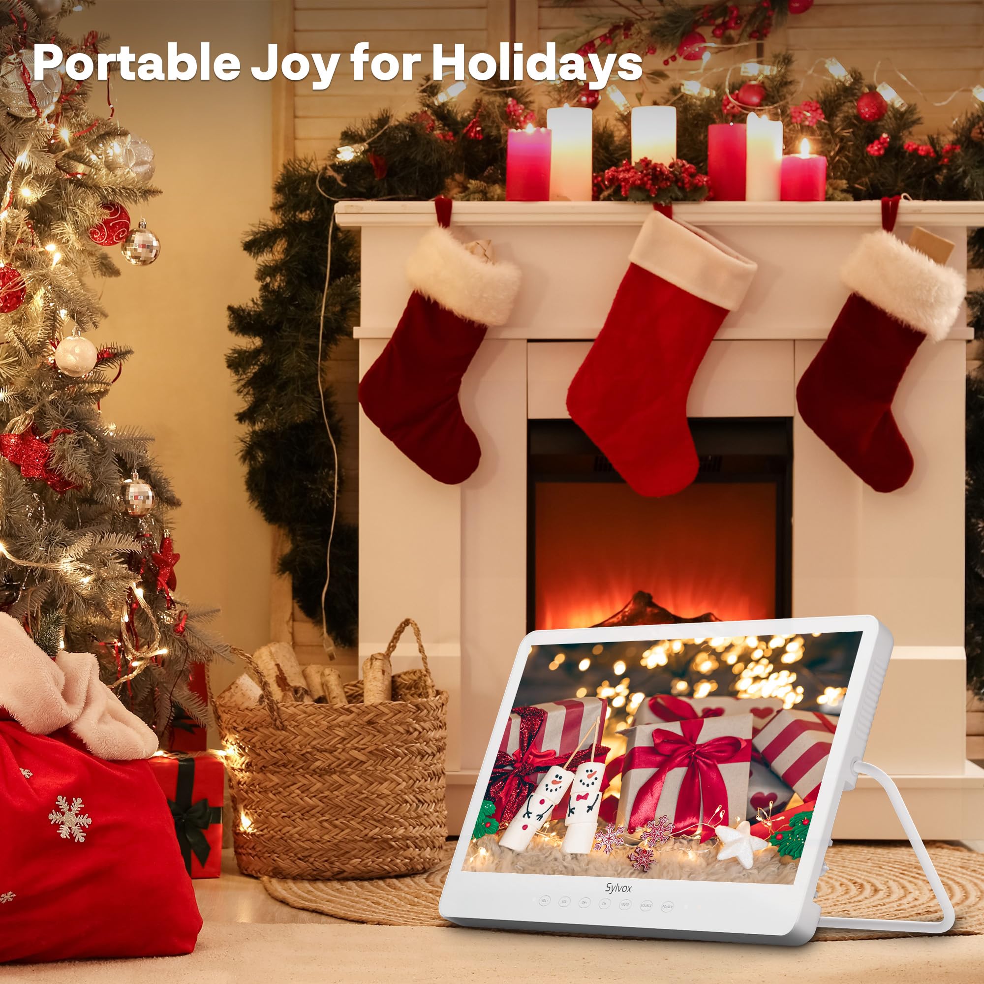 SYLVOX 15.6" Mini TV Portatile, 12V Google TV 1080P, IP66 Impermeabile | TV Regolabile a 360°, Ricaricabile 10000mAn (Lavoro 4-6 Ore), DVB-T2/S2 HEVC 10, WiFi e bluetooth per Camper/Bagni/ Cucine