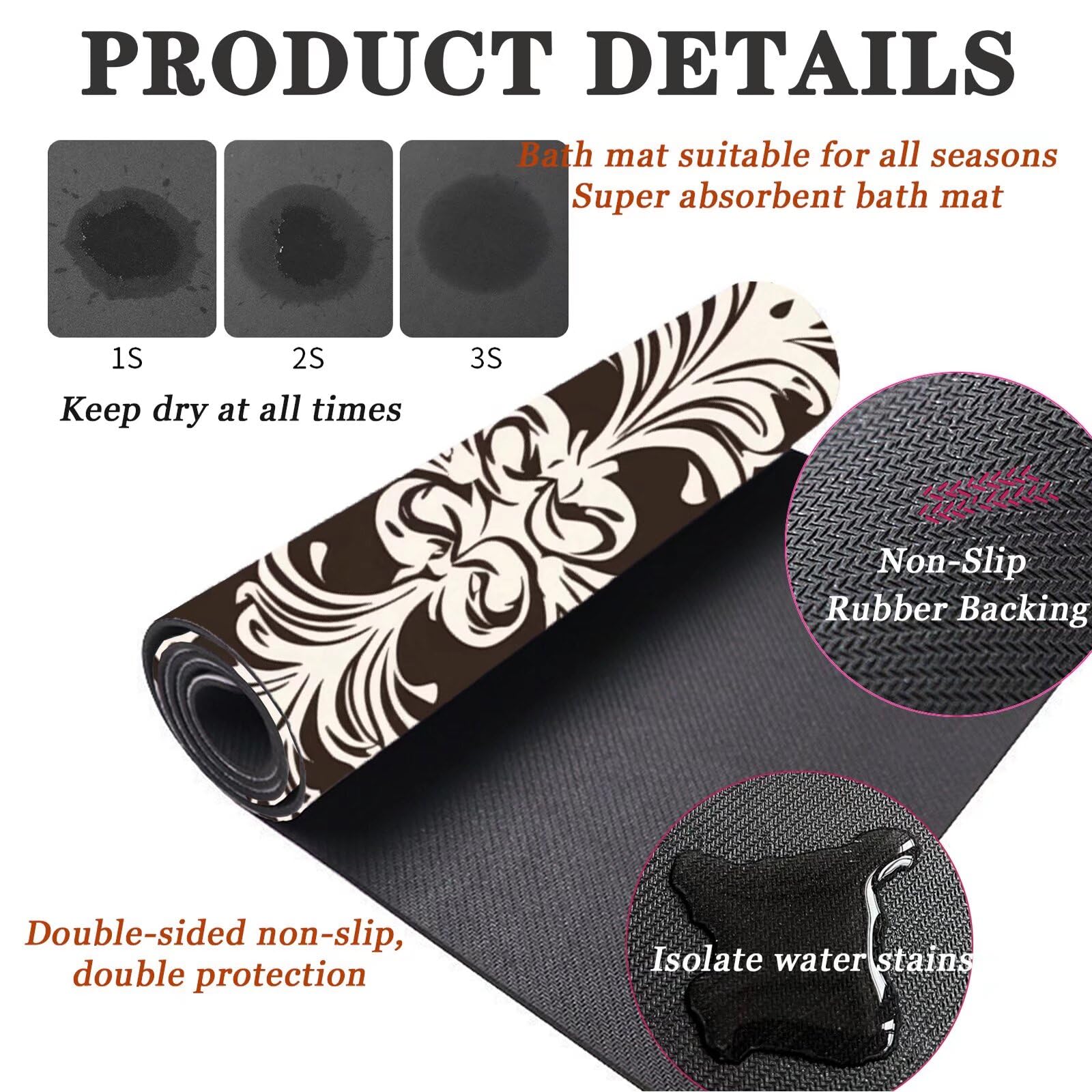 Alfombra Baño Secado Rapido Brown Alfombrilla Baño Diatomita Antideslizante, Alfombra Ducha Absorbente Fácil Limpieza Lavable Bath Mat Rug para Suelo Entrada Cocina 80x150cm 16-881