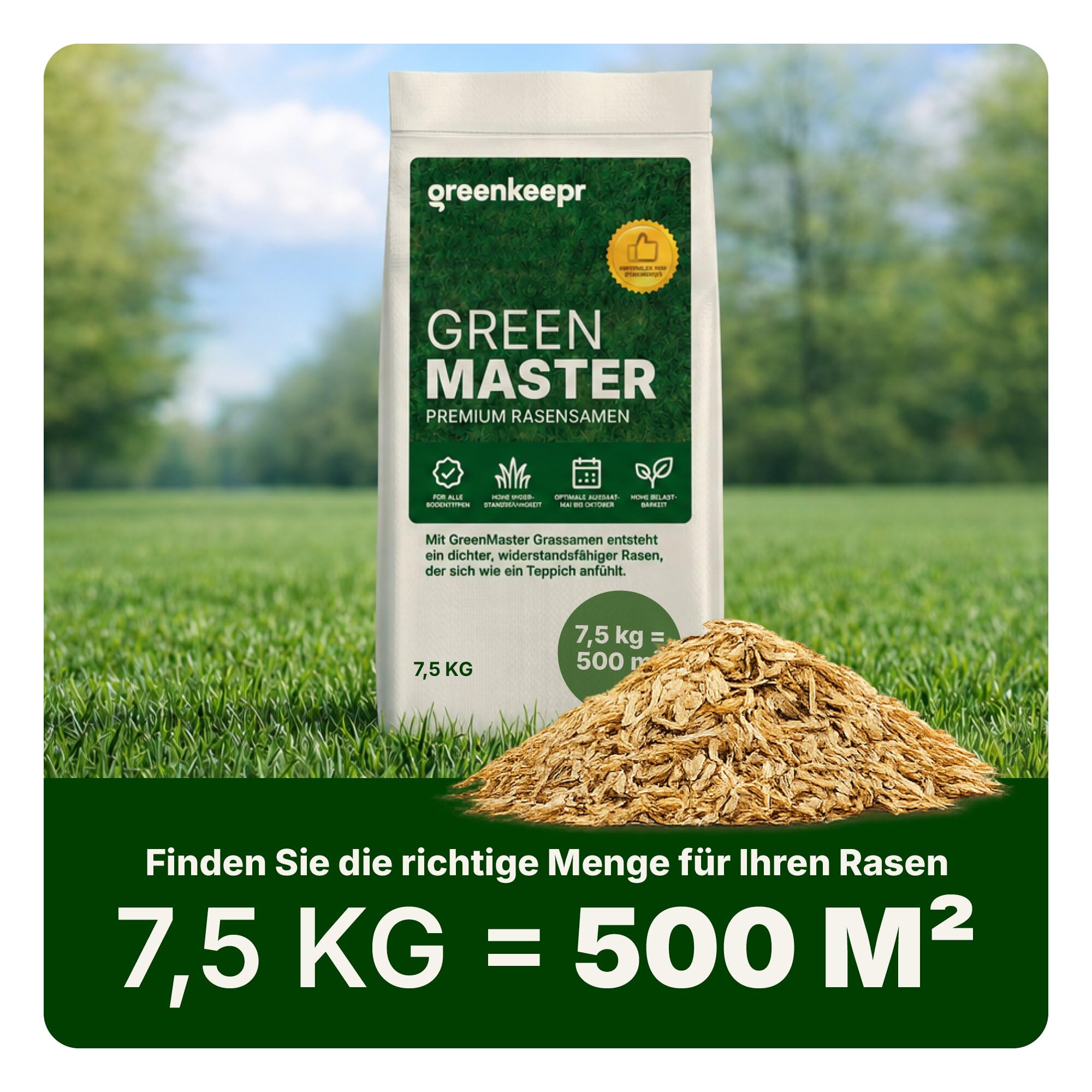 GreenMaster Premium Rasensamen 7,5 kg | Für Nachsaat & Neuanlage | Dichter, strapazierfähiger Rasen | Schnelles & kräftiges Wachstum | Profi-Qualität für größere Flächen