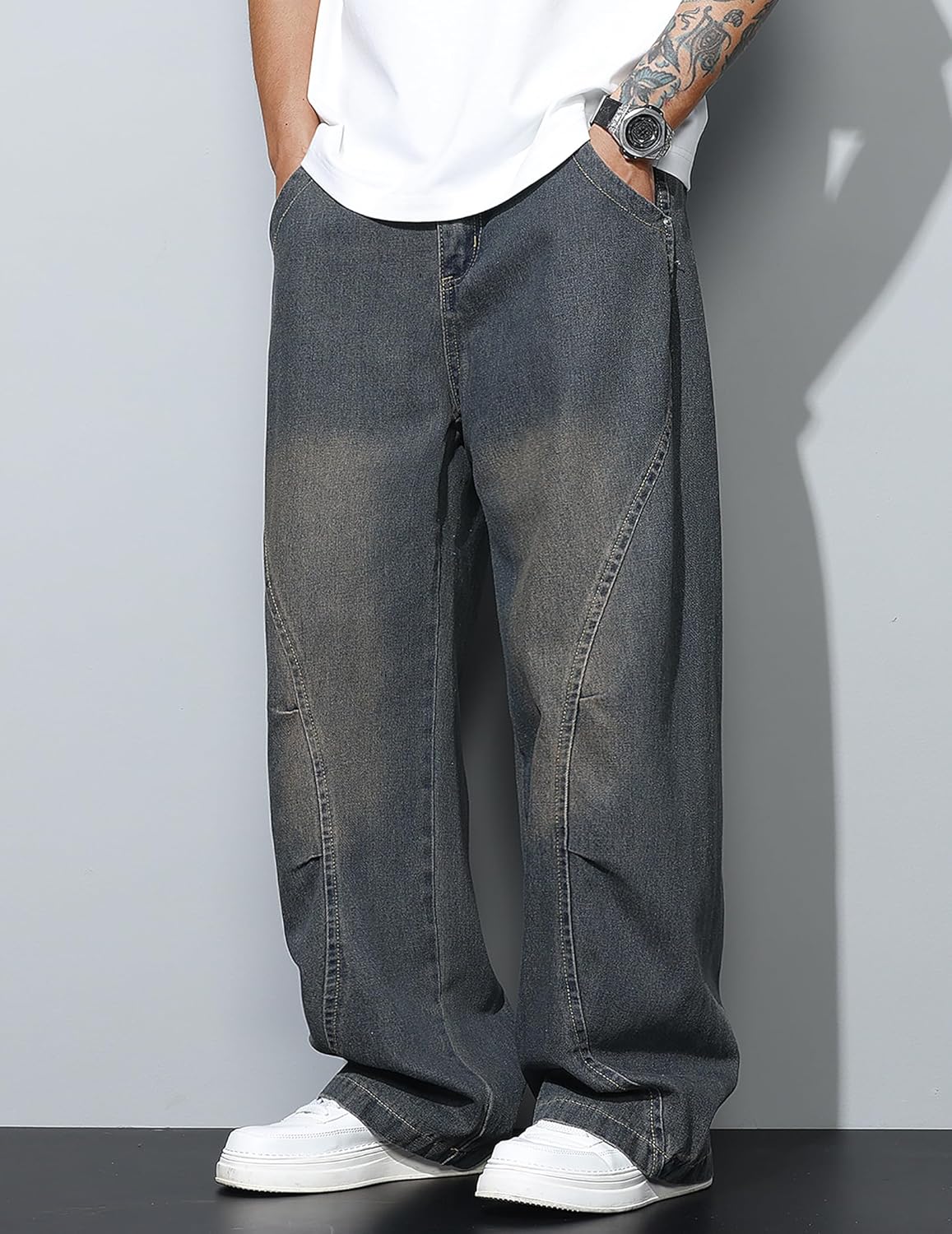 Men's Baggy Jeans Wide Leg Hip Hop Pants Irregular Sutures Loose Fit Trousers Streetwear - Image 6
