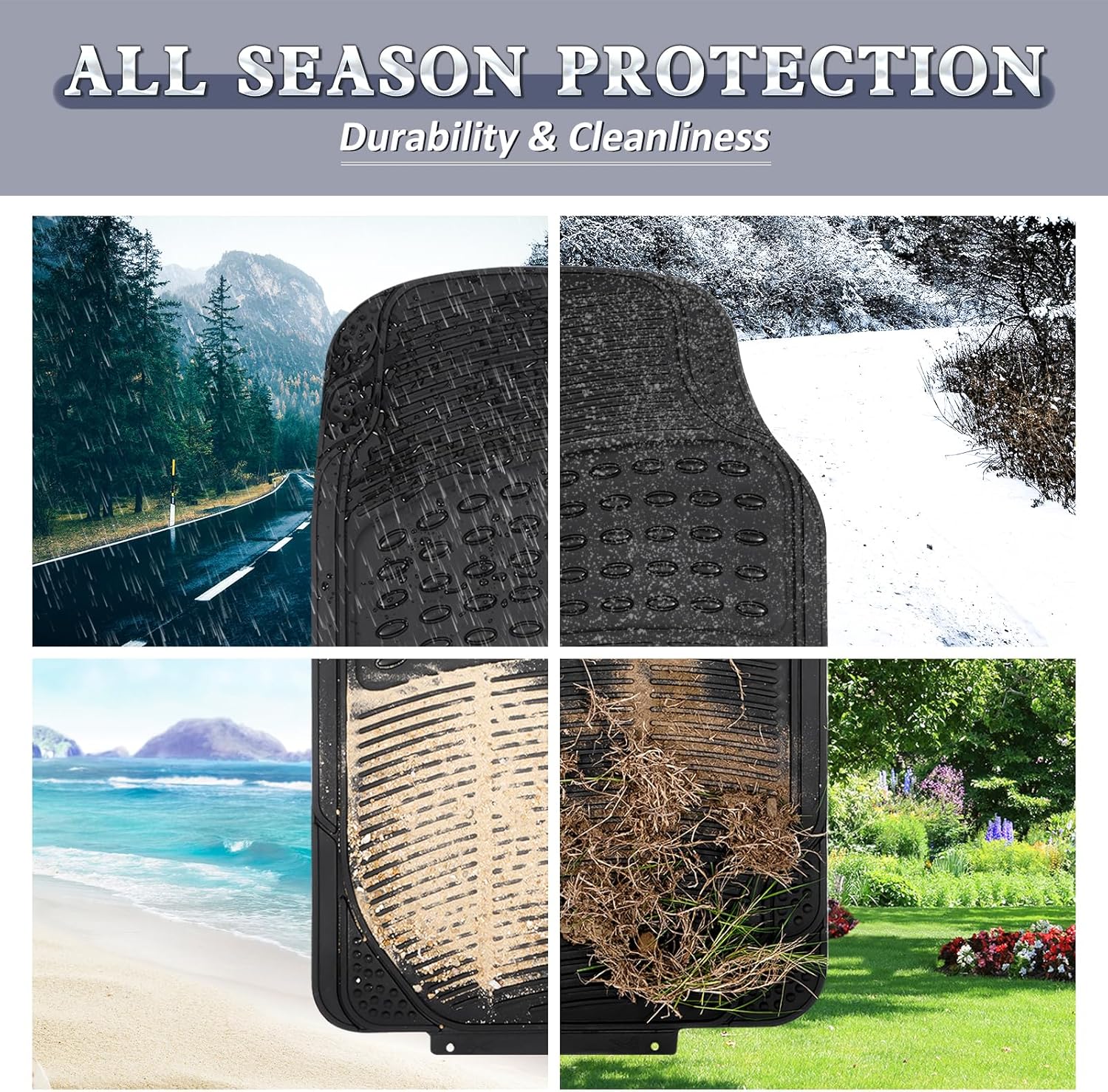 Waterproof Car Mats Full Set, 4-Piece All Weather Floor Mats for Sedan Truck SUV, Durable Heavy Duty Automotive Floor Liners, Ideal for Protecting Your Vehicle Interior from Dirt and Moisture