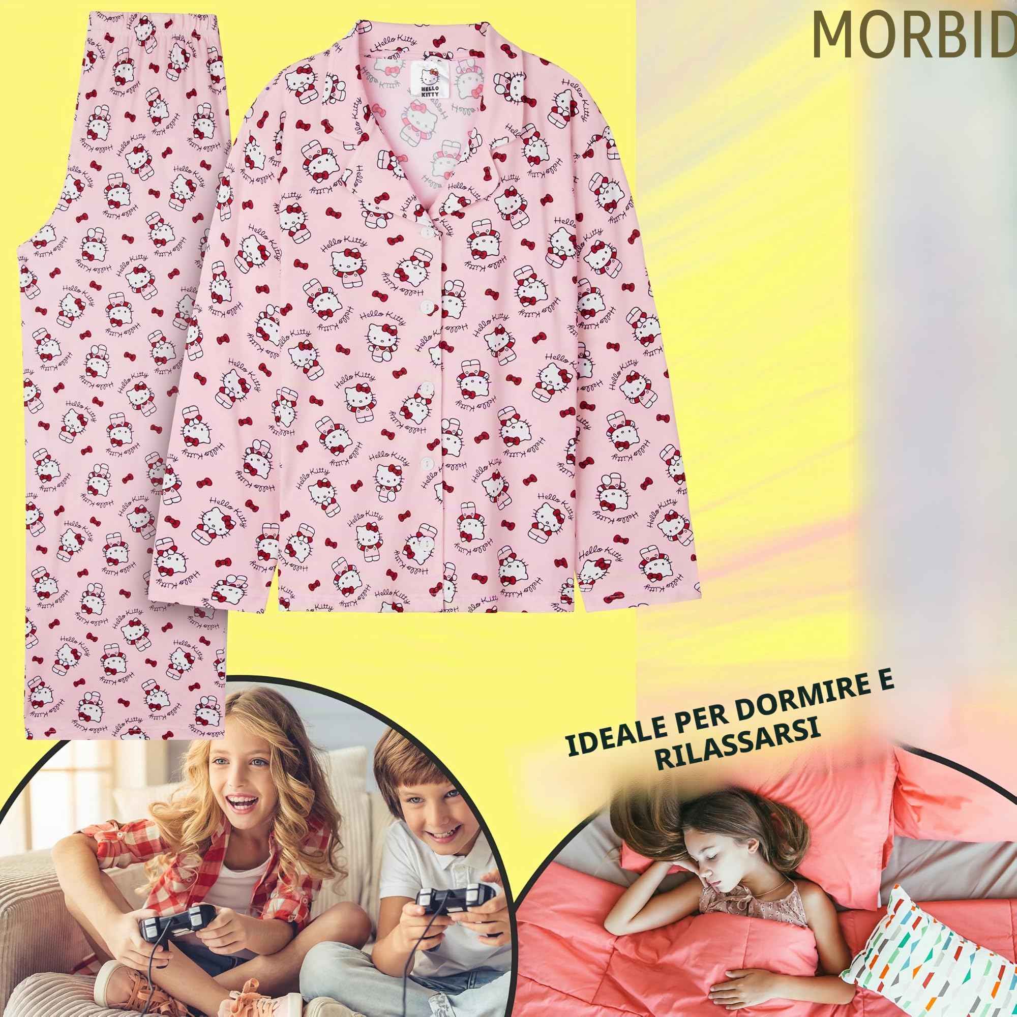 Hello Kitty Sanrio Pigiama Bambina e Adolescenti, Morbido Superiore e Inferiore Pigiami Bambini Kuromi, Kawaii Regalo Ragazza