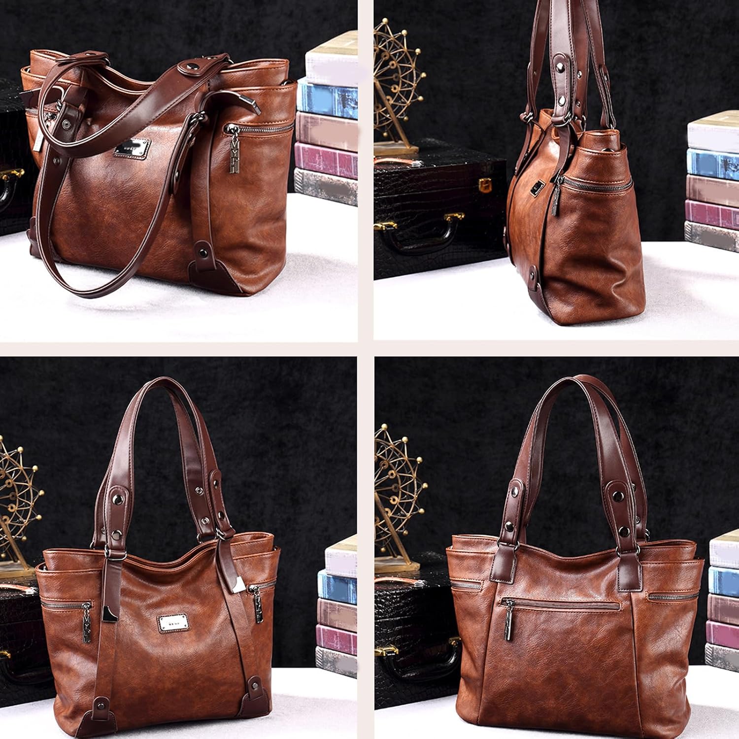 Leather Shoulder Purses Women Toted Handbags Top Handle Bag Trendy Satchel Handbag Crossbody Bags with Detachable Strap Top H