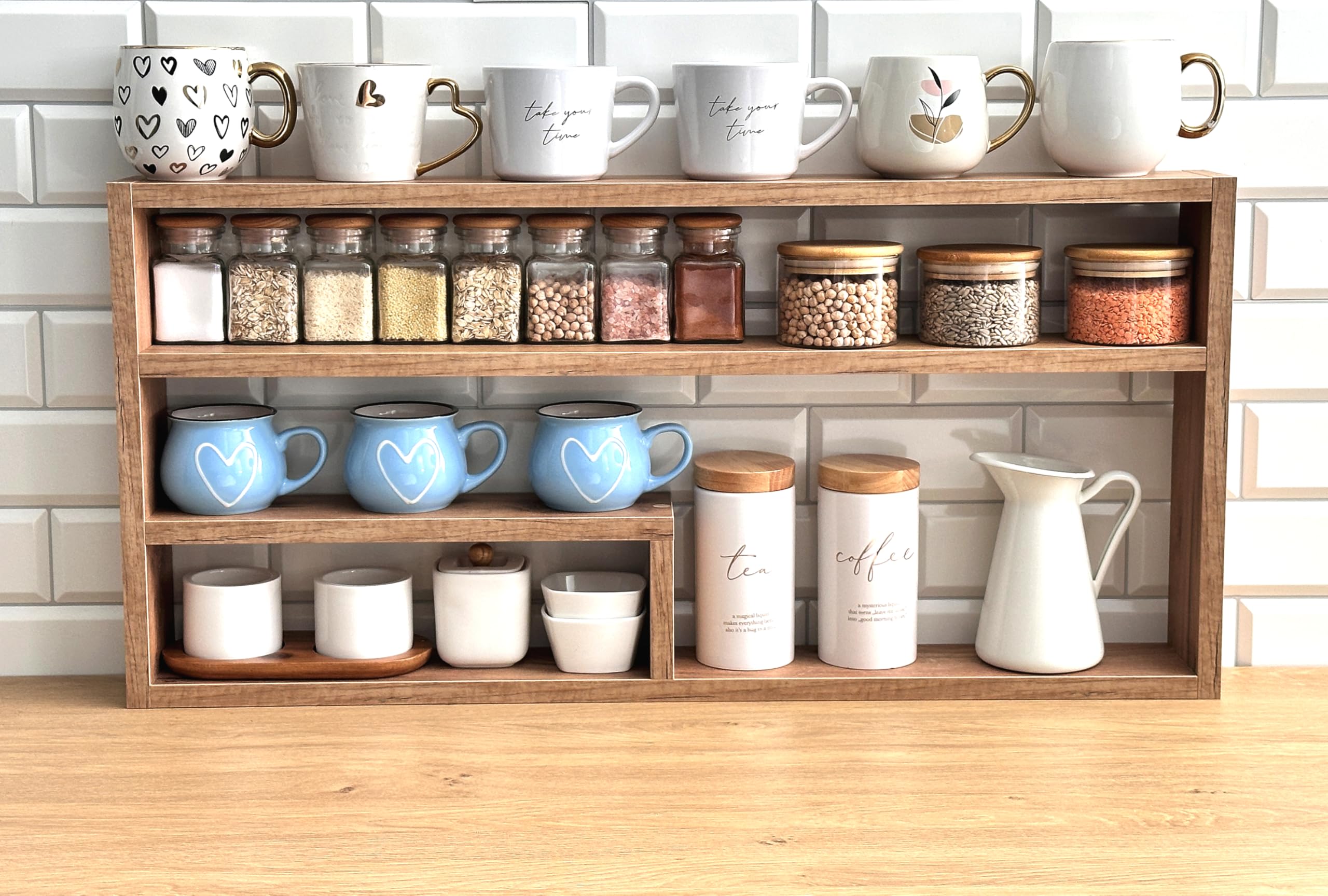Portaspezie da cucina - Supporto per spezie e tazze | Pratico organizer per piano di lavoro e utensili da cucina | Rovere 12