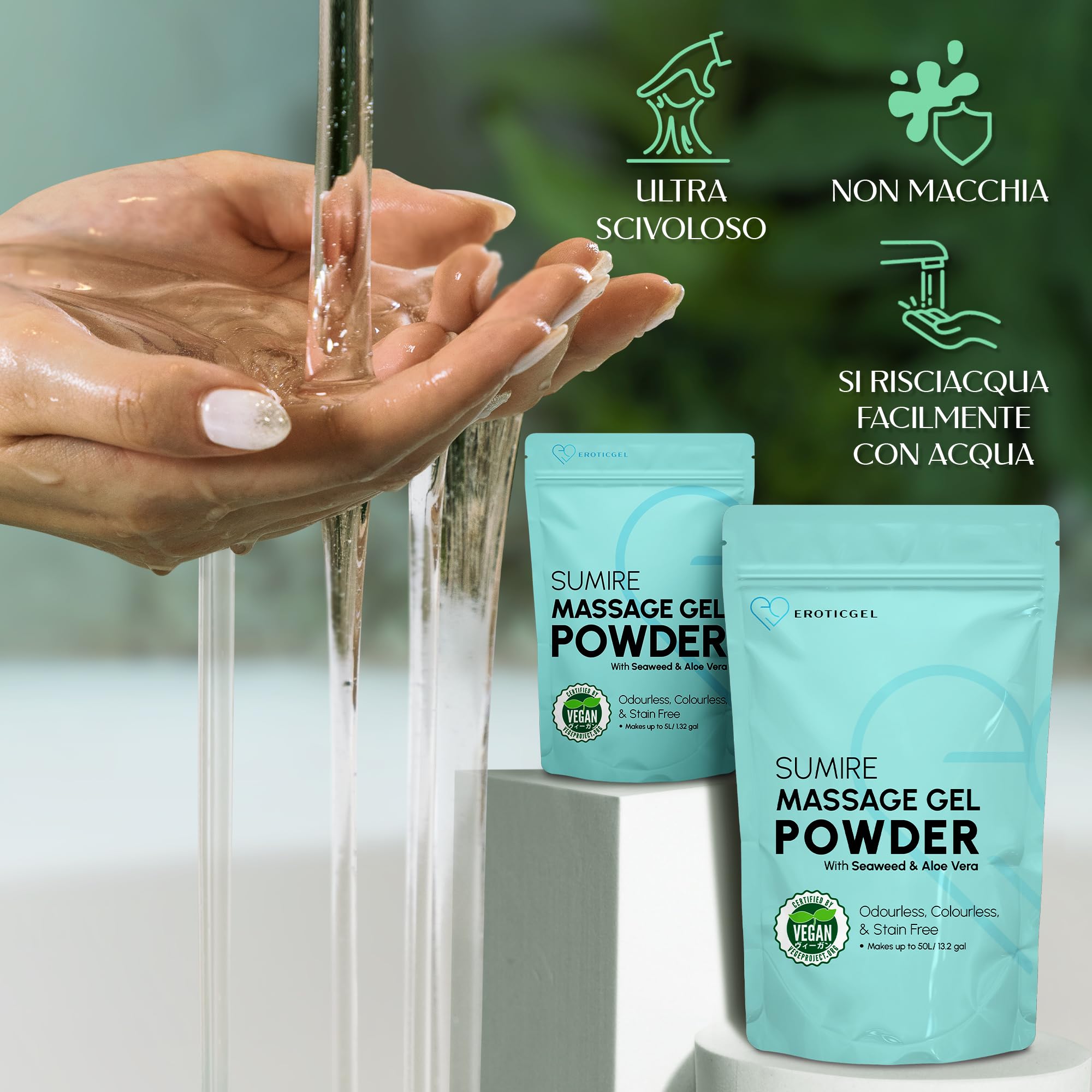 Polvere Gel da Massaggio Nuru Edizione Sumire 500g, Alga Nori e Aloe Vera, Uso Professionale, Stile Giapponese, Vegano, Senza Profumo, Base Acqua, Resa fino a 50 Litri