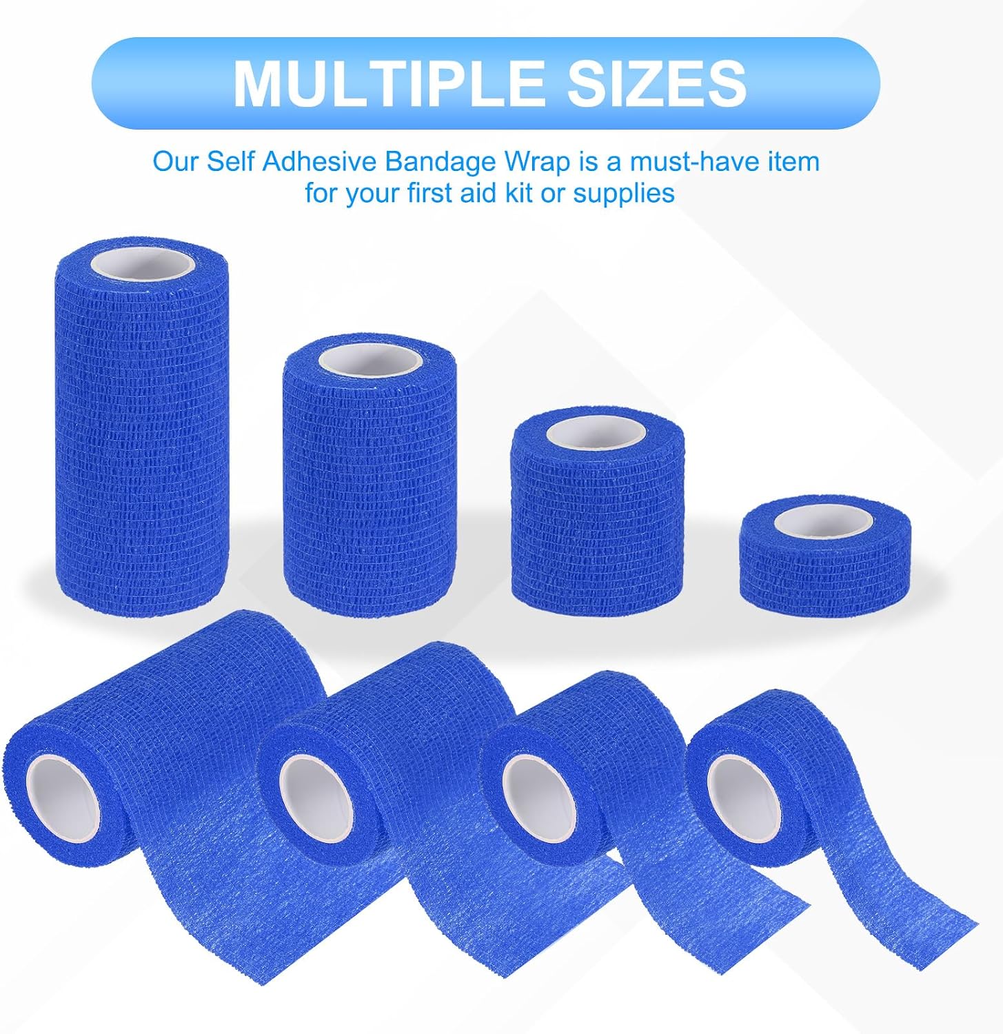 PATIKIL 1"/2"/3"/4" Self Adhesive Bandage Wrap, 16 Pcs 5 Yard Elastic Self Breathable Self Adherent Wrap Tape for Stretch Athletic Sports Wrist Ankle Outdoor Tape, Blue