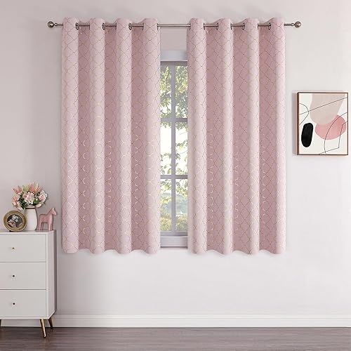 Miniatura 85 de Enactex Cortinas 100% opacas con aislamiento térmico de 84 pulgadas de largo para dormitorio, cortinas blancas con patrón geométrico dorado, cortina