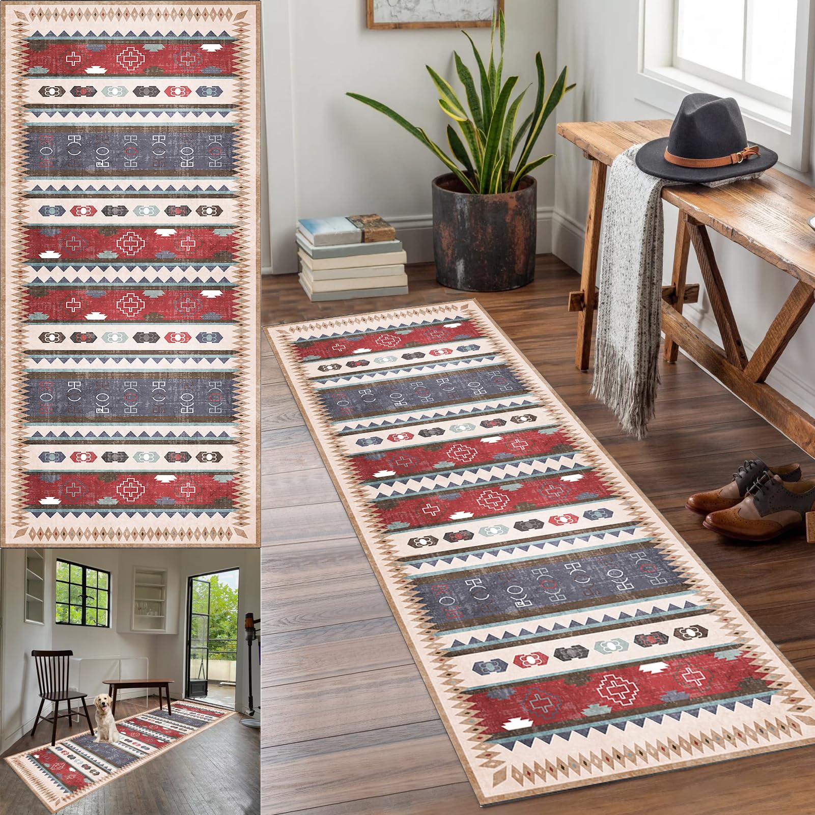 Loper voor de hal, 50 x 180 cm, wasbaar, vuilafstotend, vloermat voor de keuken, tapijt voor badkamer, entree, slaapkamer, trap, lang tapijt, hal, smalle entree