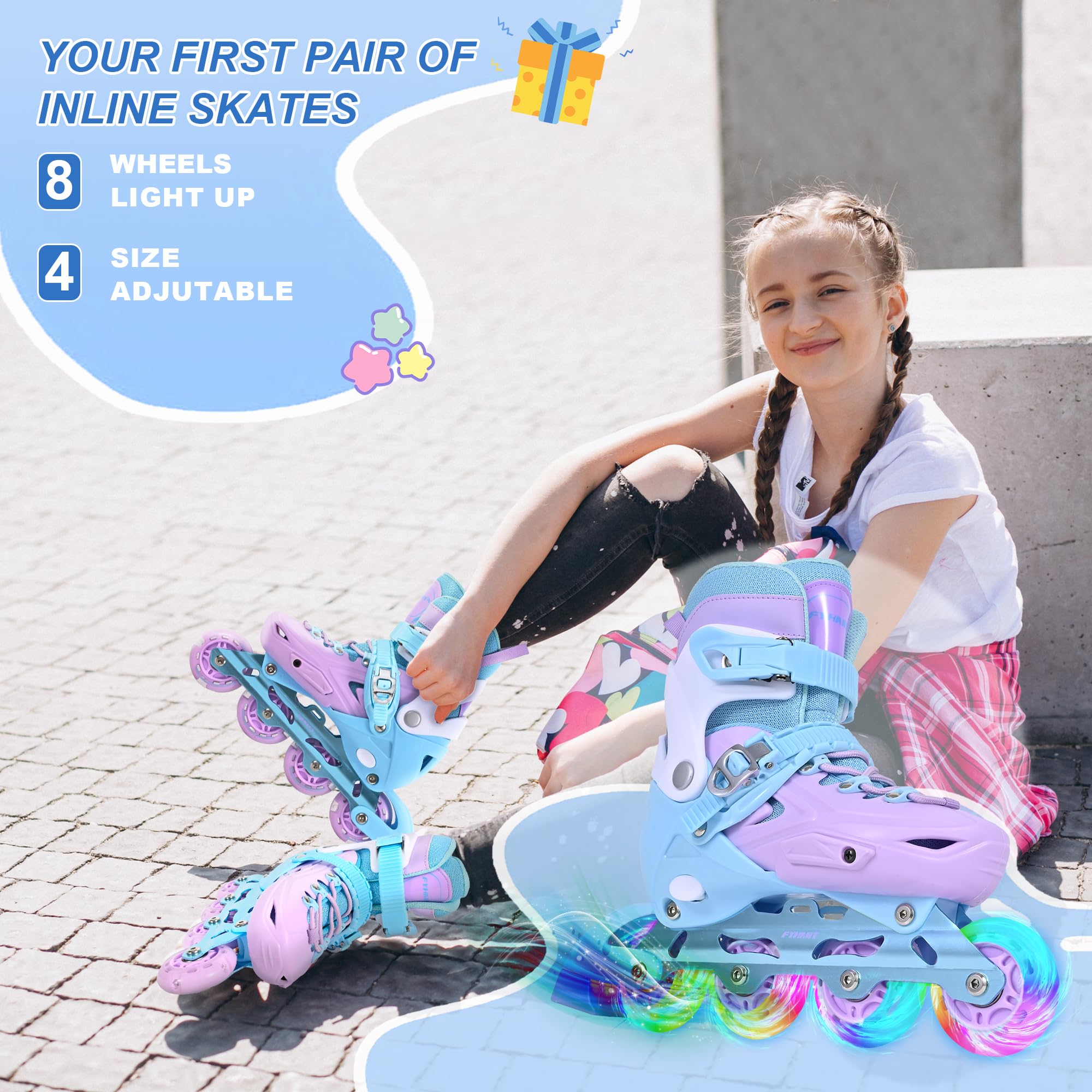 Patins en Ligne Rollers en ligne Patins à roulettes ajustables pour enfants avec roues lumineuses, patins à roulettes pour enfants pour jeunes enfants débutants, pour l'intérieur et l'extérieur