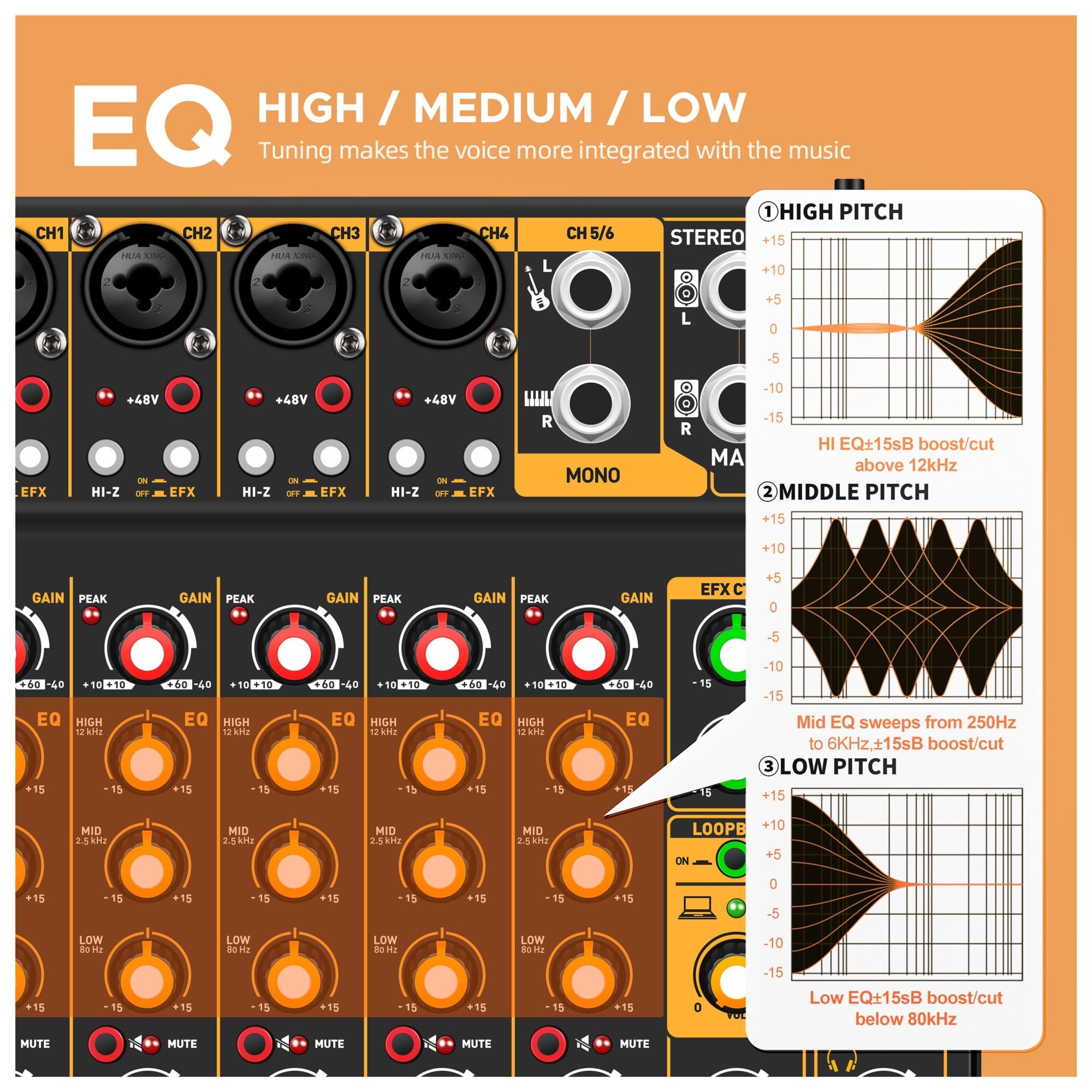 DJ-Mixer, OTG Metal Mixer DJ Console Mini6 With Bluetooth 48V Power Delay Repaeat Effect For Sound Mixing Console PC Recording(Mini4 OTG)