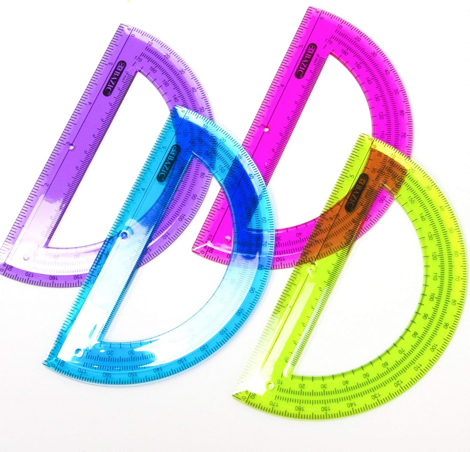BAZIC Products Protractor Semicircular 6 Inch 180 Degrees, Plastic Math Protractors, Geometry Measuring Rulers Set, Clear Ruler 288-Packs