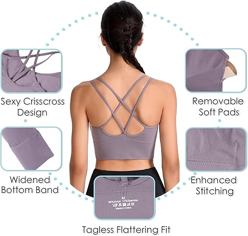 Miniatura 4 de Evercute Cross Back Sport Bras Padded Strappy Criss Cross Cropped Bras for Yoga Workout Fitness Low Impact
