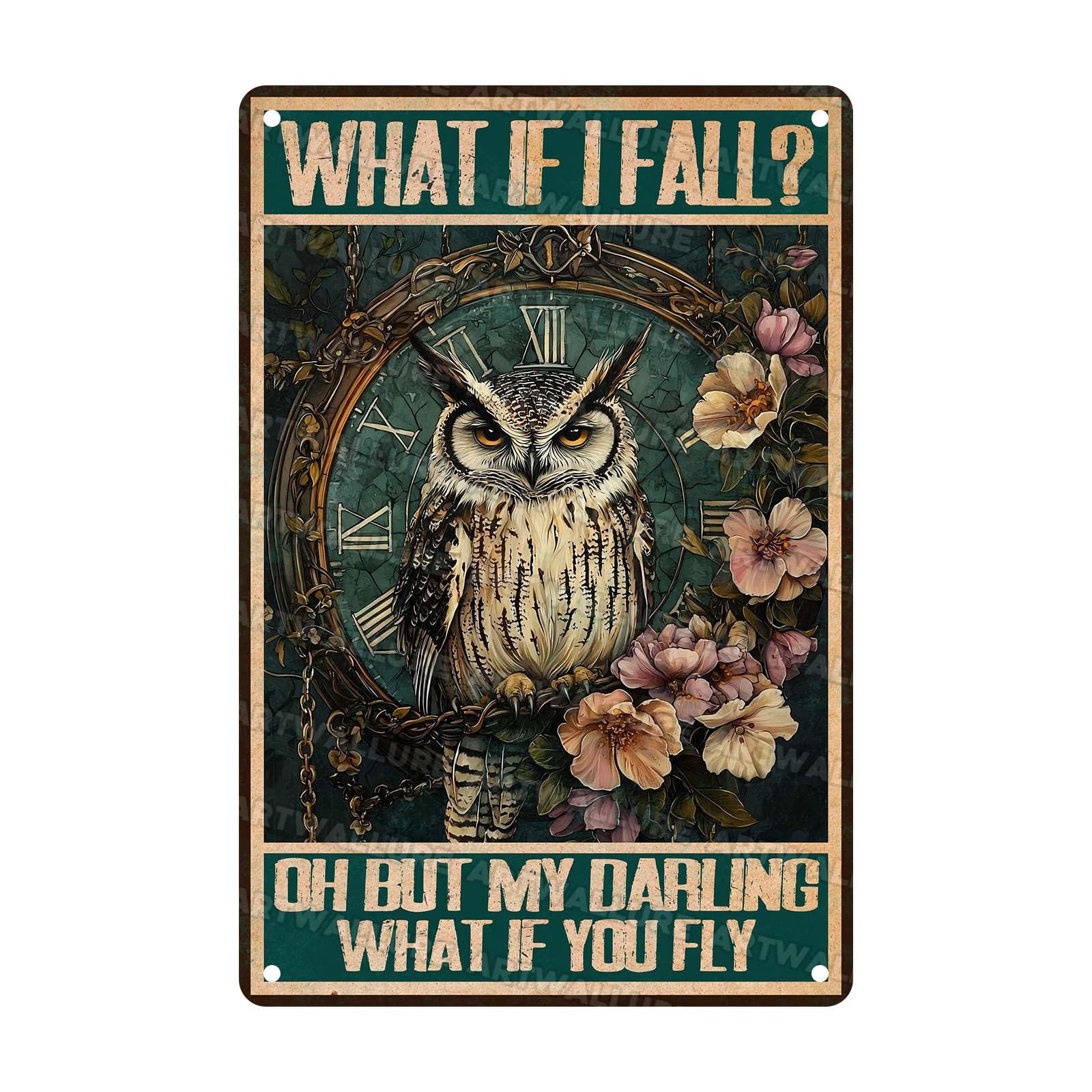 Vintage Owl Sign What If I Fall Owl Wall Decor What If You Fly Hippie Boho Decor Metal Tin Sign Inspirational Wall Decor for Home Kitchen 8x12Inch