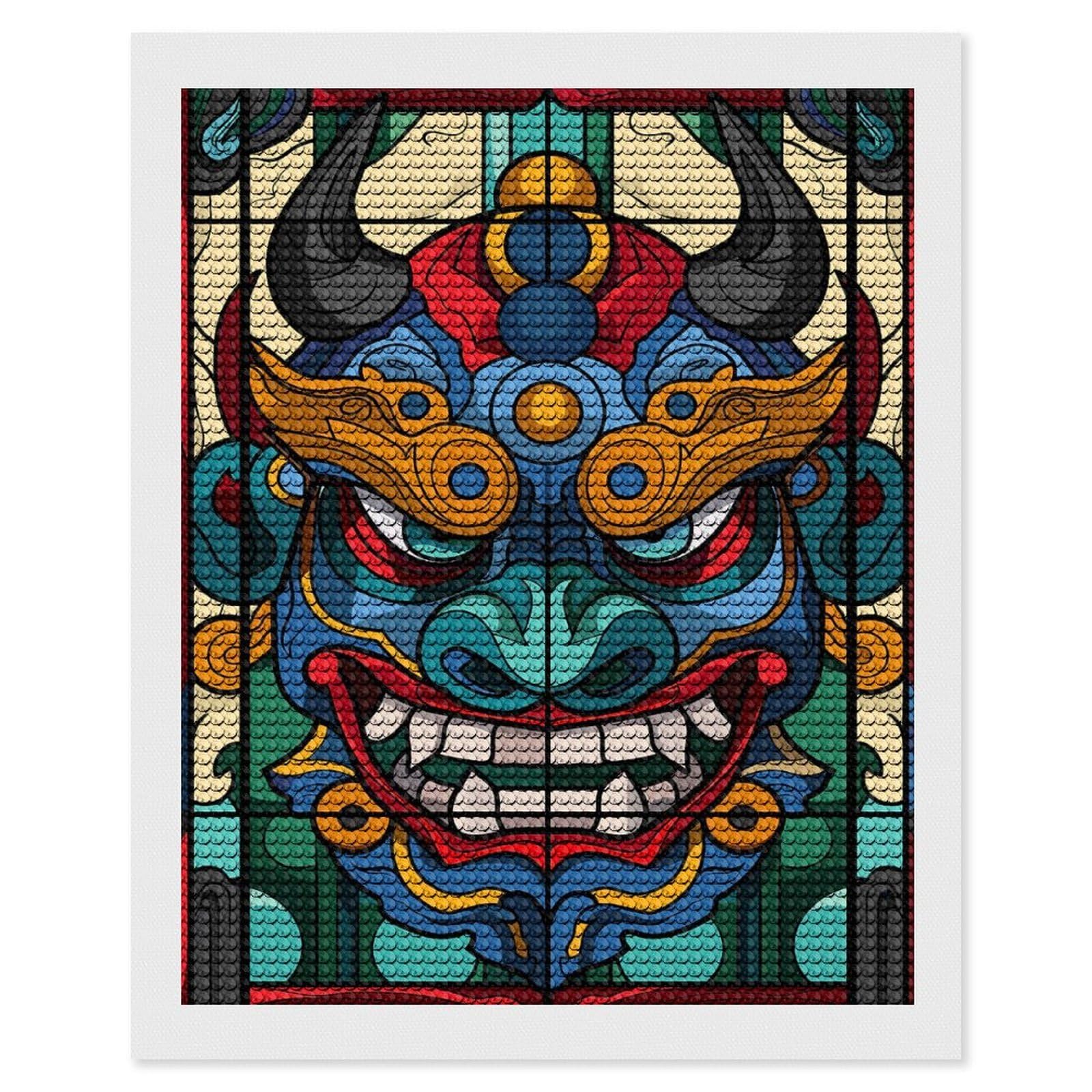 Junmoney Stained Glass Oni Mask Diamond Art Canvas 16"x20", for Creative Relaxation, Simple to Start, Aesthetic Room Decor, Holiday Gift Idea