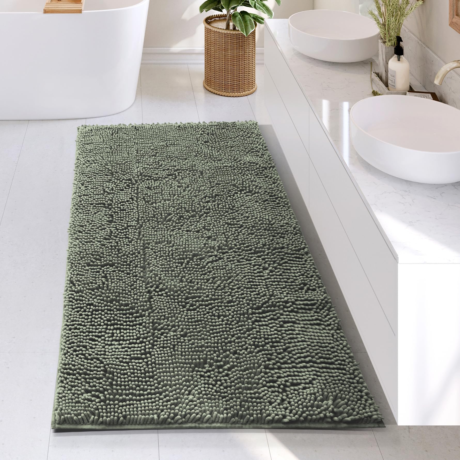 Hearth & Harbor Bathroom Rugs, Chenille Bath Mat, Machine Washable Bath Mats for Bathroom Non-Slip Backing Rubber