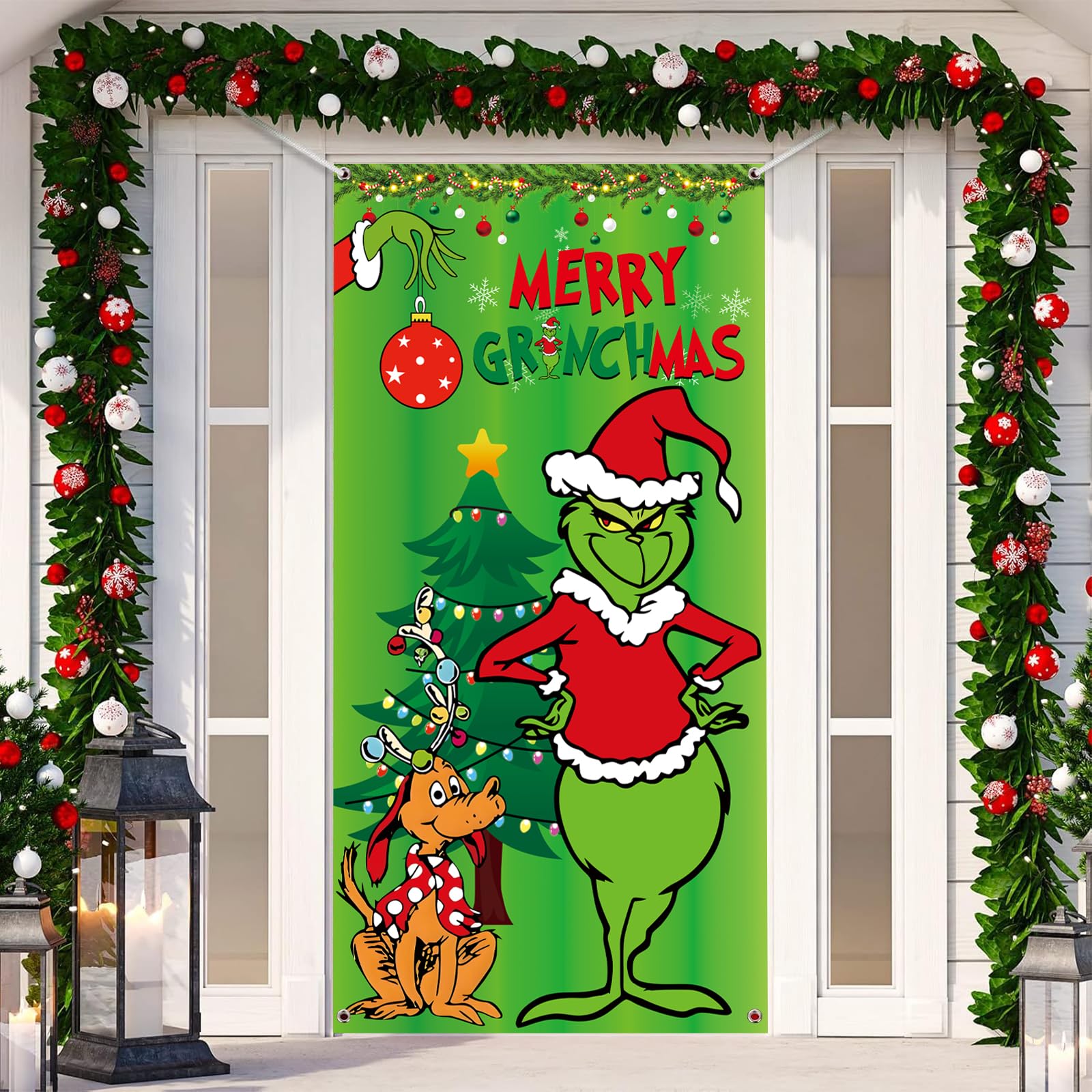 WKPBJX Christmas Door Decorations, Christmas Decoration, 35.4 x 70.8 INCH Christmas Door Banner, Christmas Door Hanging Banner Backdrop, for Christmas Inside Outside Use