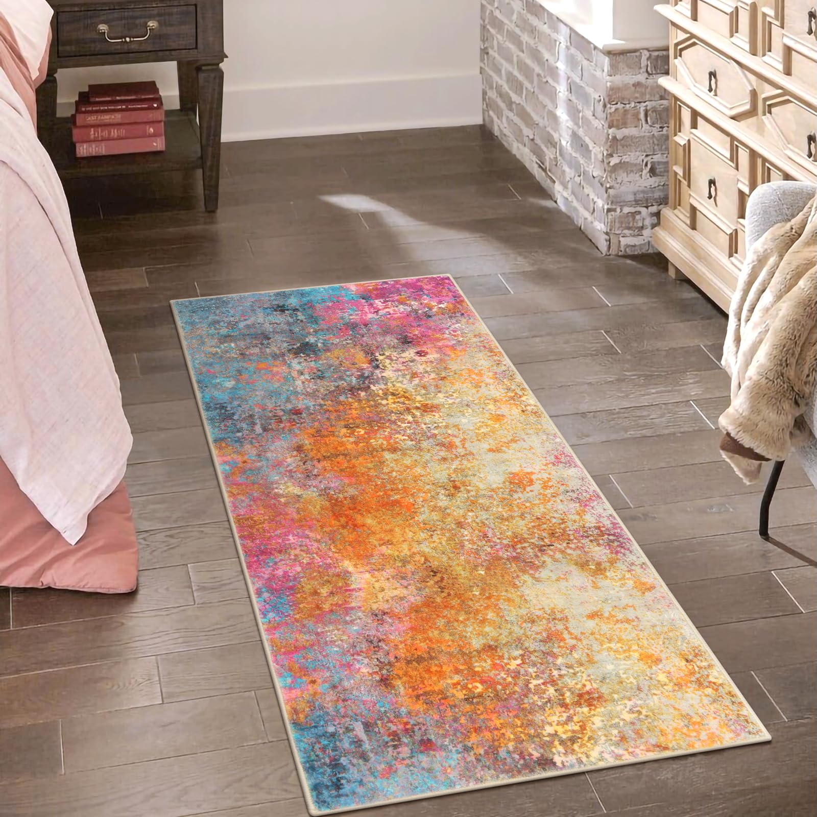 Lahome Moderner Läufer 60x200 Cm - Rutschfester Flurteppich Mit Ombre-Druck - Maschinenwaschbar