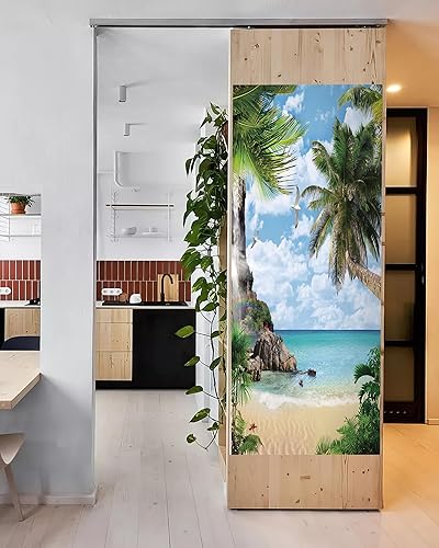 Miniatura 3 de FLFK Adhesivo mural para puerta, playa, despegar y pegar, tamaño combinado 30.3 x 78.7 pulgadas, dividido en 2 piezas