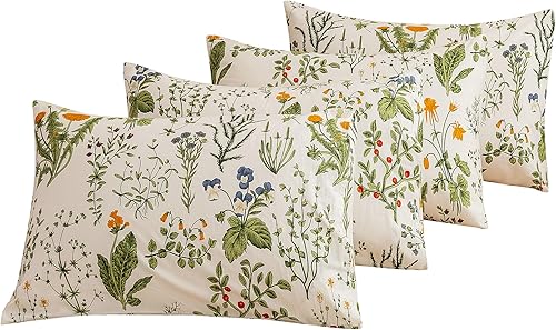 Miniatura 25 de ECOCOTT Juego de 2 fundas de almohada 100 % algodón con estampado floral, tamaño estándar, cierre de sobre súper suave (estándar, 20 x 26 pulgadas)