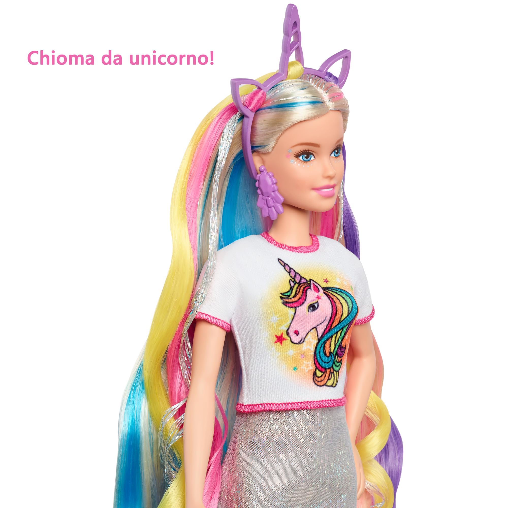 Barbie Bambola Capelli Fantasia A Tema Unicorni E Sirene con Accessori, Giocattolo Per Bambini 3+ Anni, GHN04