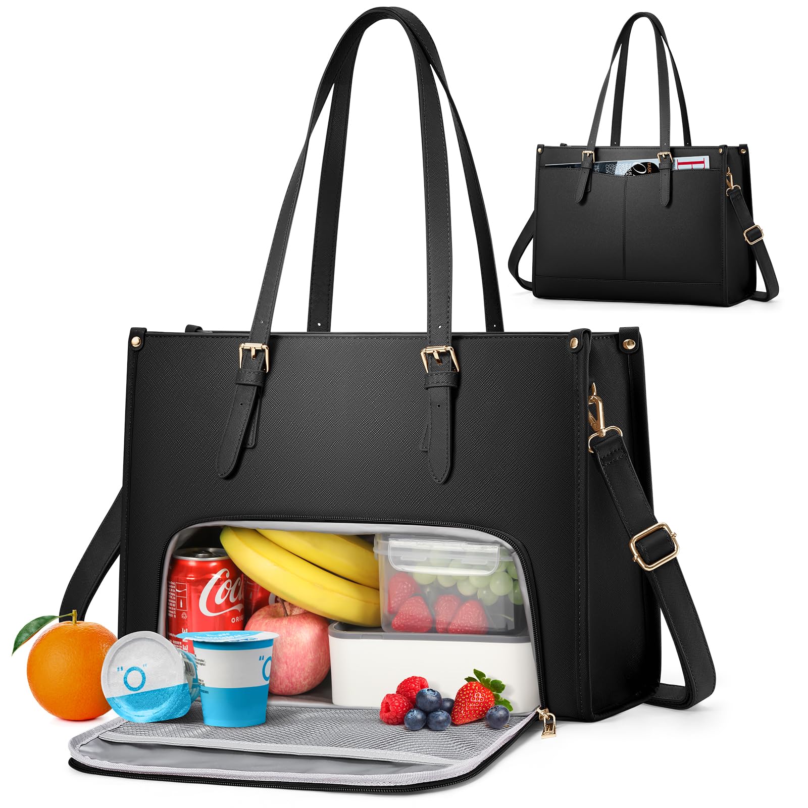 borsa donne lavorative con compartimento isolato per pasti e laptop 15,6 pollici impermeabile in pelle PU per università ufficio negoziante