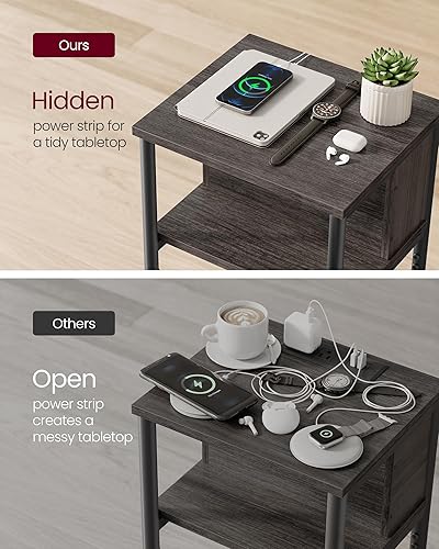 Miniatura 4 de VASAGLE Mesa auxiliar con estación de carga, mesa auxiliar de 3 niveles con puertos USB y tomas, mesita de noche para sala de estar, dormitorio,