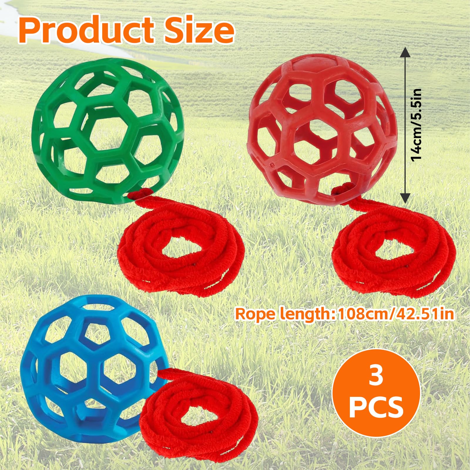 3 Pièces Balles à Foin pour Chevaux, Jouet D'alimentation Lent de Corde Suspendue, Mangeoire Foin Cheval, Adatto per Erbivori Come Bovini, Cavalli e Pecore, può Alleviare lo Stress