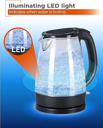 Vista 3 de COMMERCIAL CHEF Hervidor de vidrio inalámbrico de 1.7L