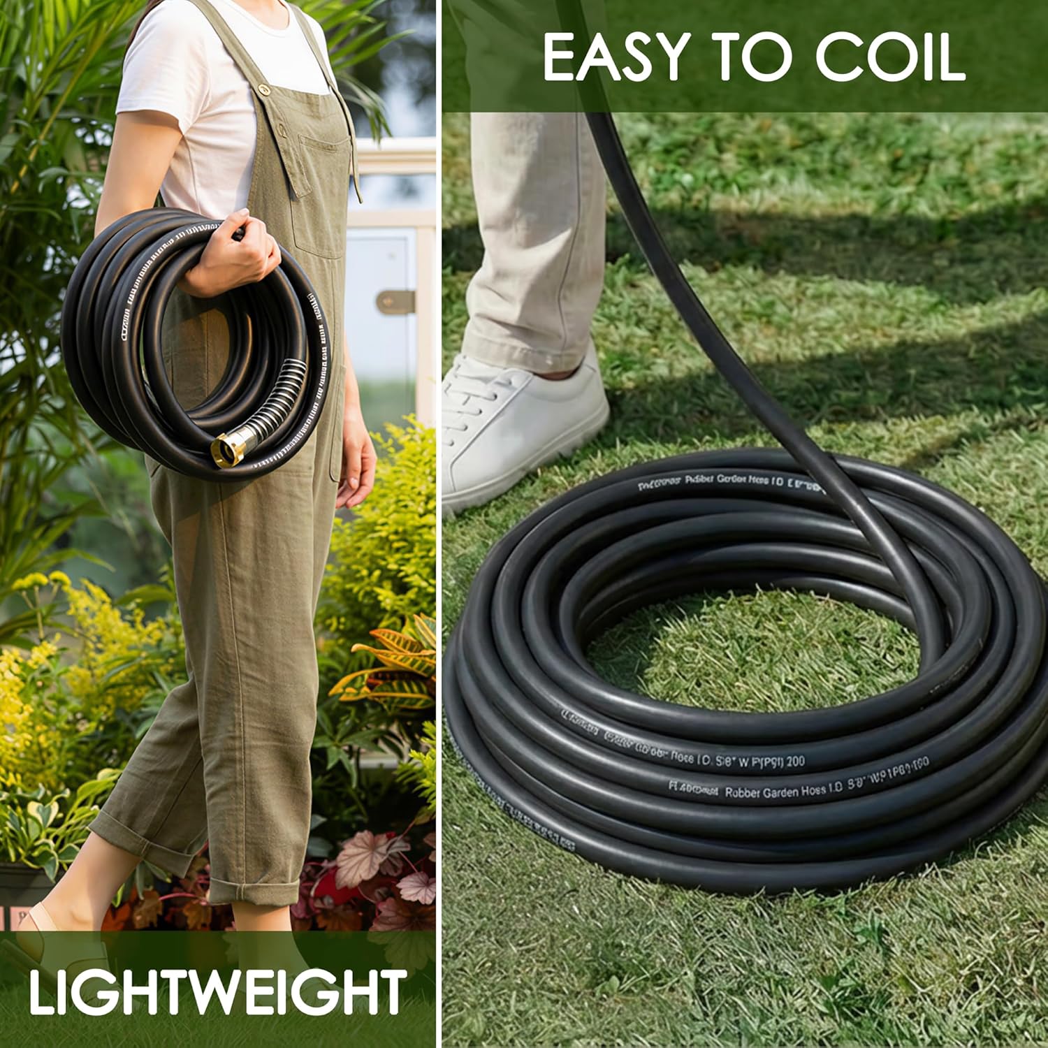 5/8 IN. × 5FT. Heavy Duty Rubber Garden Hose, High Flow 5/8" I.D. Brass Fitting No Memory Durable Heavy Duty Water Hose Leader Hose for Watering, Irrigation, Water Transfer Pump