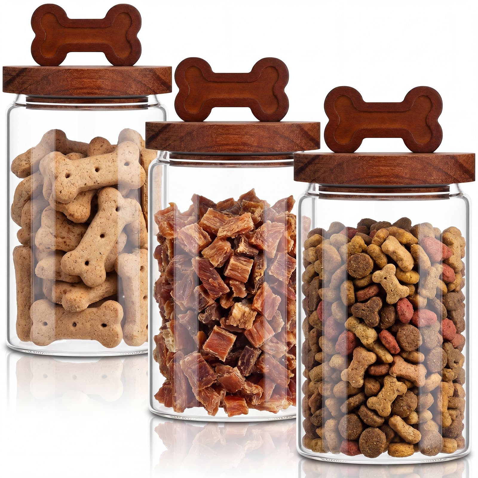 Photo 1 of Ferrochef 3 Pcs Glass Dog Treat Container, Dog Cookie Jar with Wood Lid, 3 Sizes Airtight Pet Treat Food Storage Container for Countertop, Treats Canister, Doggie Cookie, Pets