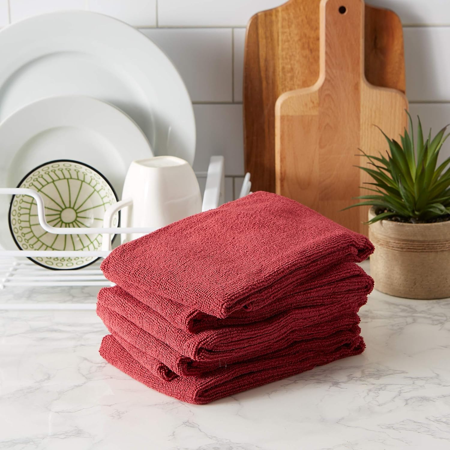 DII Cleaning, Washing, Drying, Ultra Absorbent, Microfiber Dish Towel, Use for Glass, Travel, LCD Screens, Electronics, Cars, Kitchen, Bathroom, 16x19 (Set of 6) - Wine
