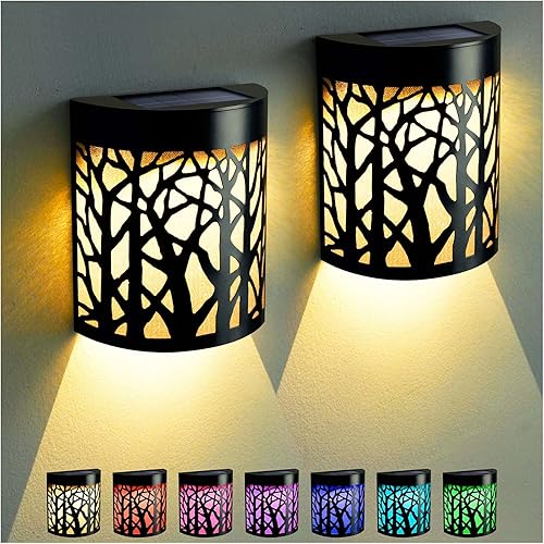 DenicMic - Luces solares de pared para exteriores para terraza, patio, escaleras, patio trasero, LED, luces nocturnas, impermeables, color blanco