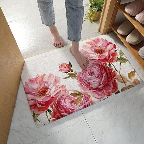 Miniatura 2 de Alfombra de baño para baño y dormitorio, tapetes de baño florales rosados, tapetes de felpa antideslizantes, tapetes de baño absorbentes para