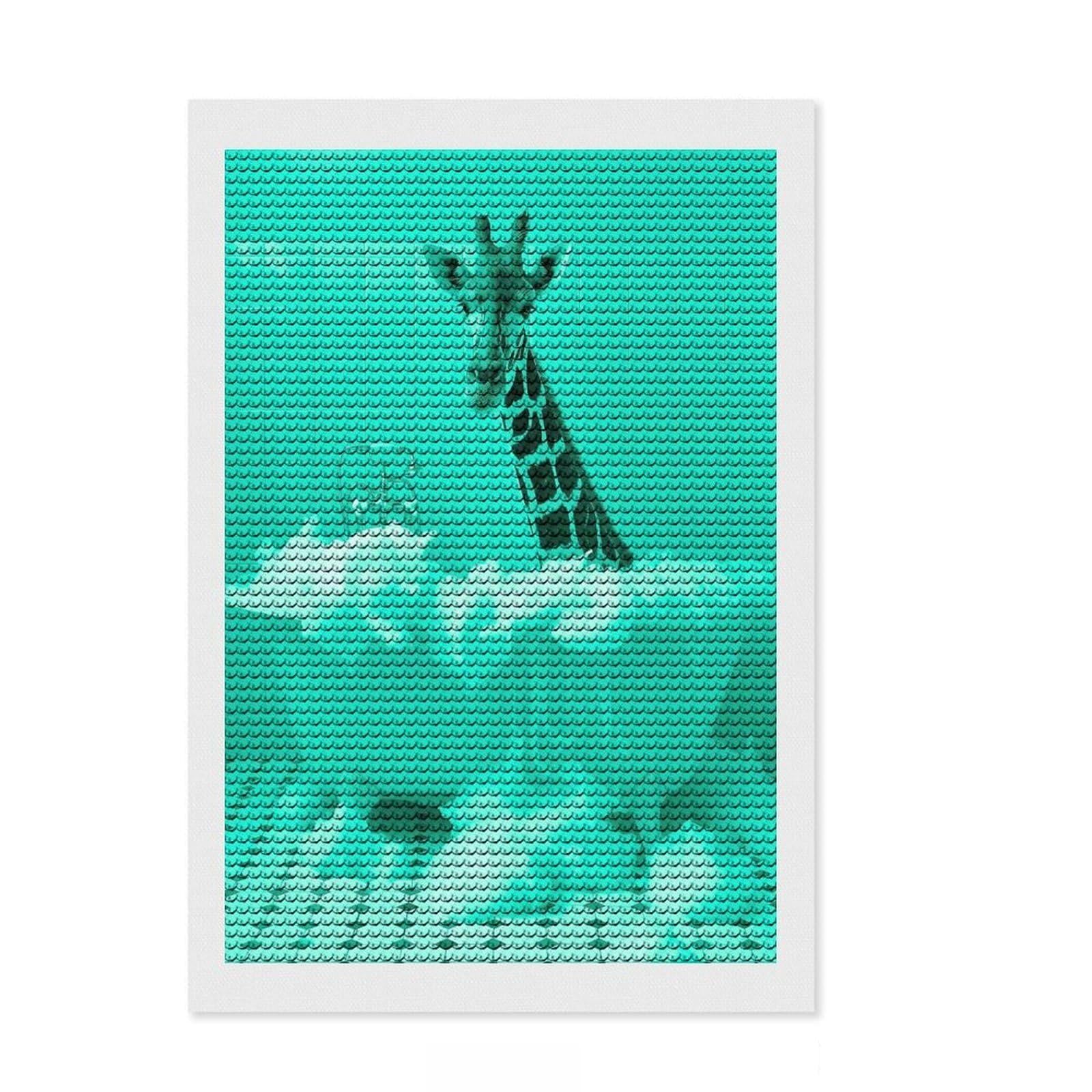 Junmoney Giraffe in A Bathtube Diamond Art Canvas 8"x12", Adhesive Canvas, Calming Craft to Unwind, Boho Decor, Birthday Gift, Easy to Enjoy