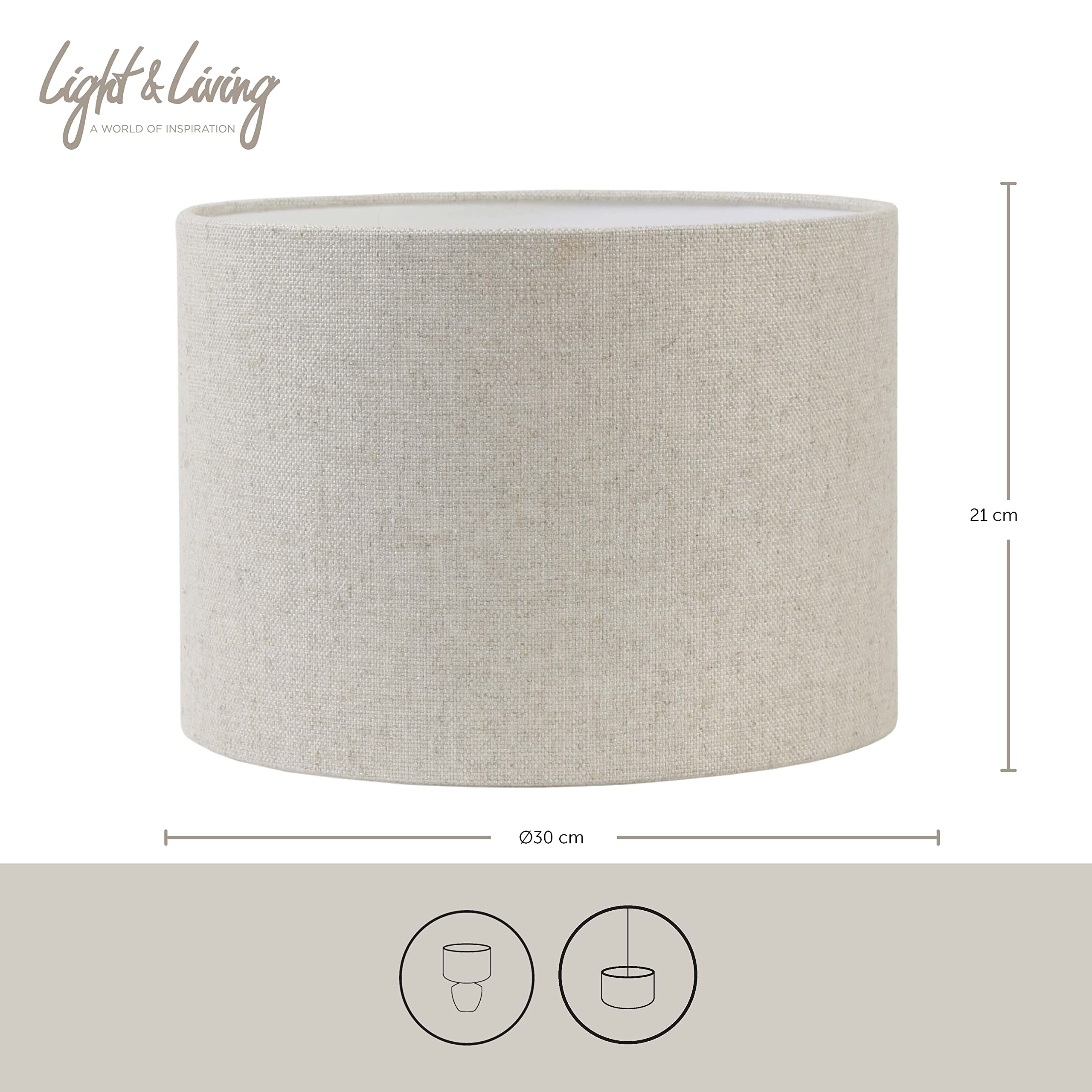 Light & Living Lampenschirm Zylinder Livigno - Natürlich - Ø30x21cm | Zylinder - Klassisch, Ländlich - Textilien